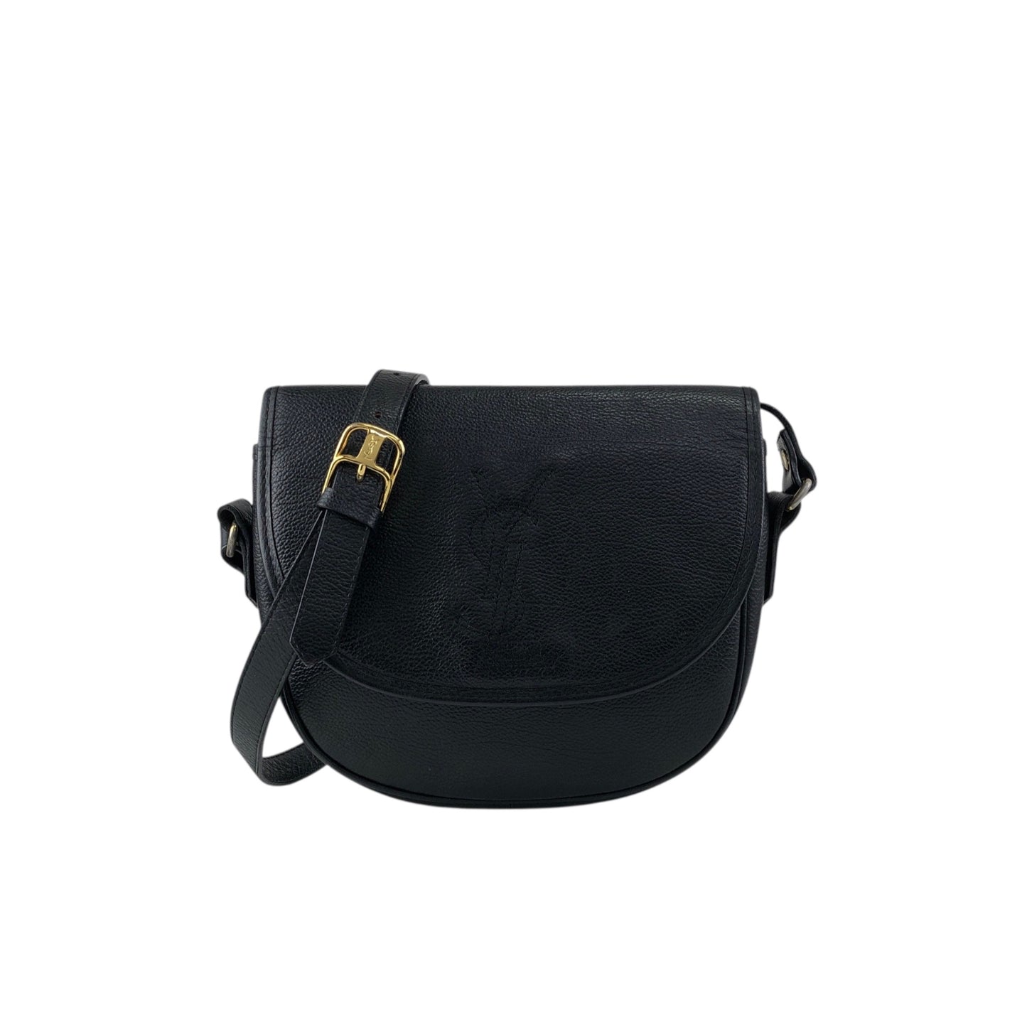 Yves Saint Laurent YSL Logo Flap Shoulder bag Black Vintage hrxn3f