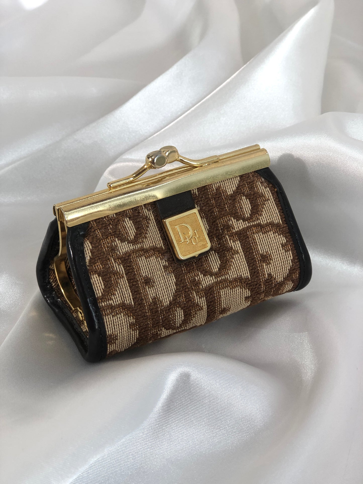 Christian Dior Trotter 提花皮革金屬扣零錢包棕色復古 mcrrev