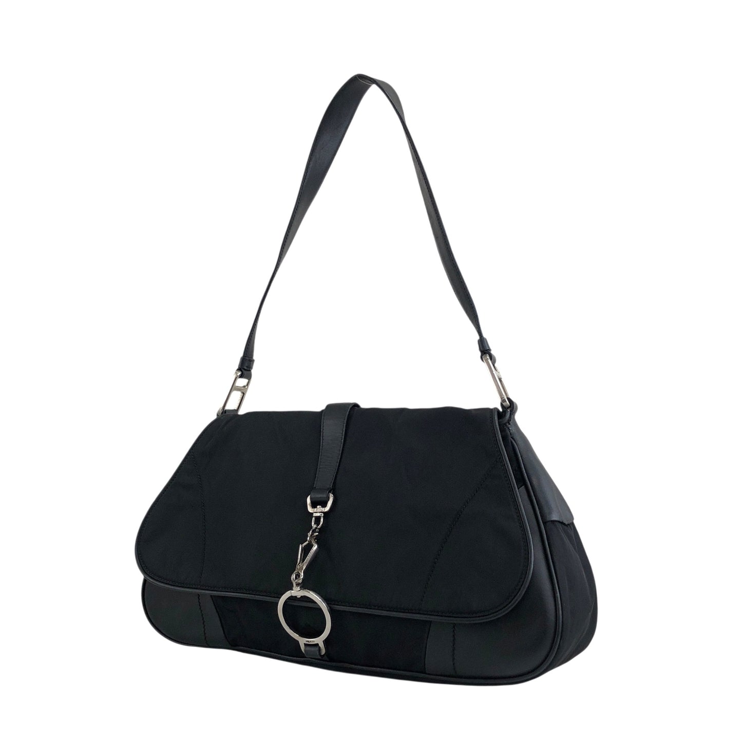 PRADA Triangle Logo Front Buckle Shoulder bag Black Vintage dwjuwu