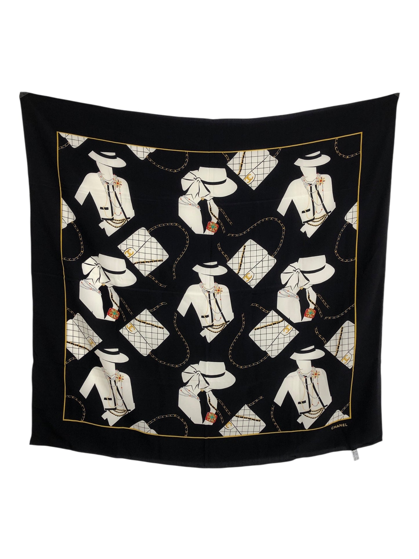 CHANEL Scarf Black×White Silk Vintage r3ea4i