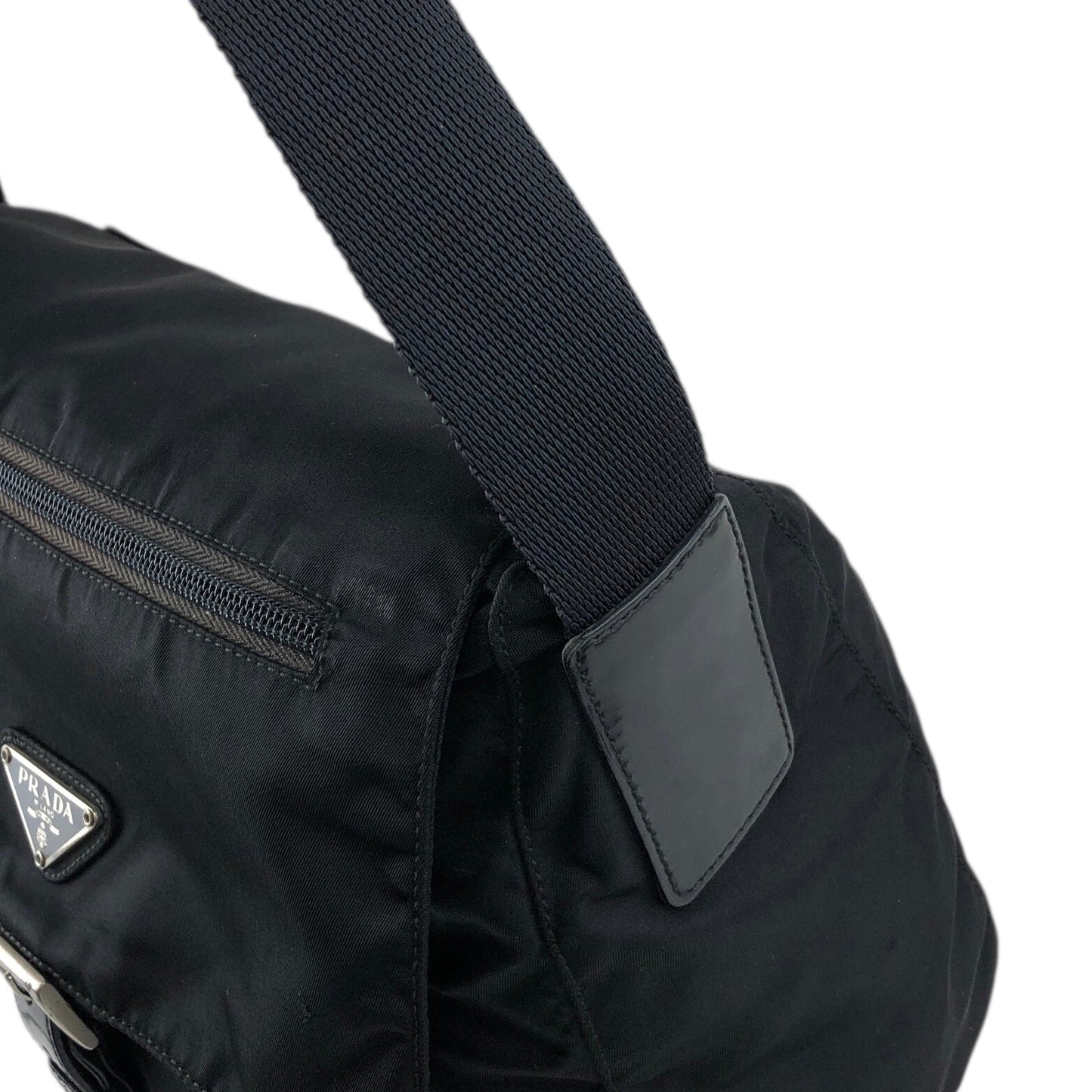 PRADA Triangle Logo Front Buckle Shoulder bag Black Vintage dre4i8