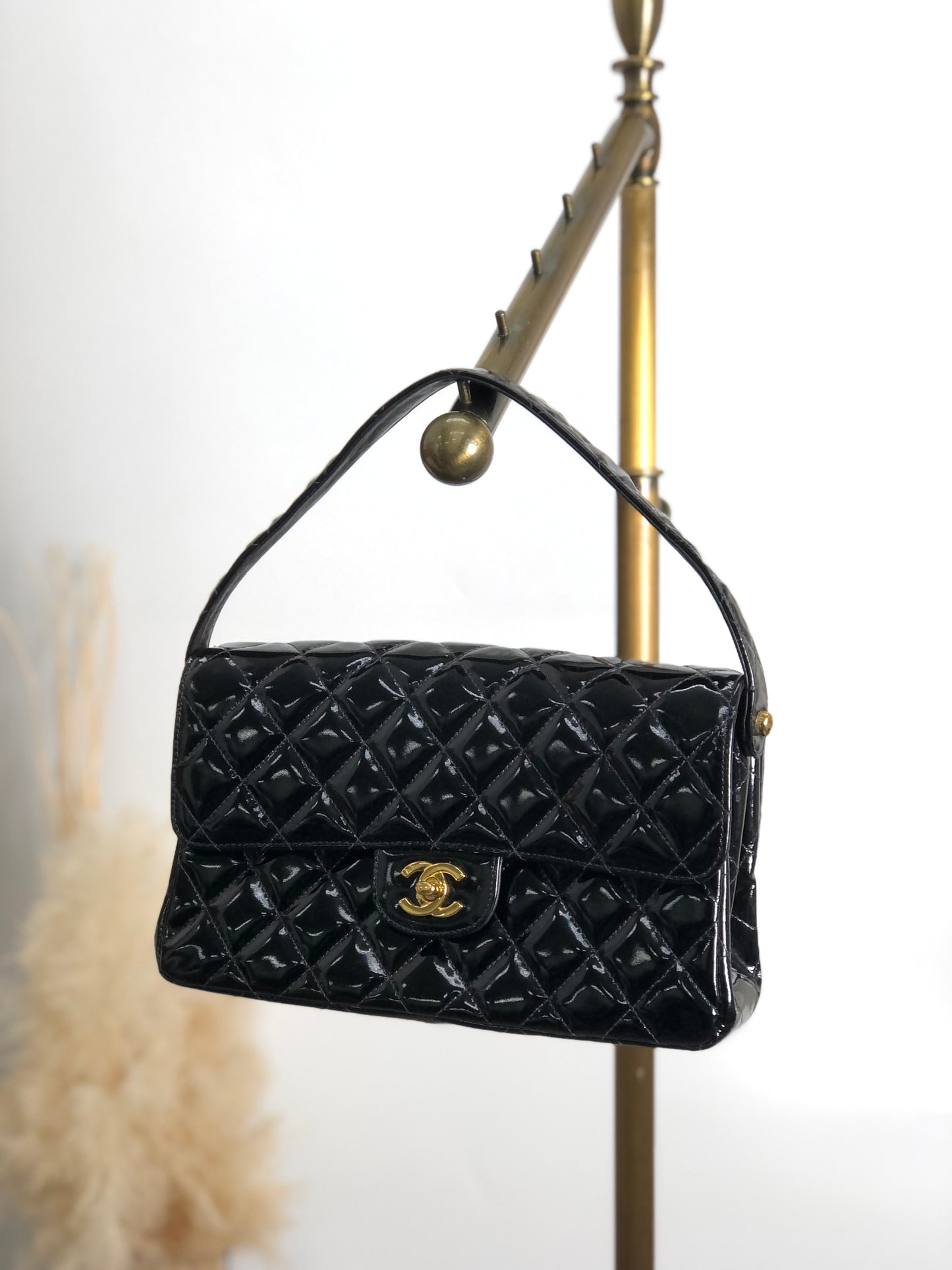 CHANEL Matelasse Coco Mark 手提包黑色復古 kdmcy3