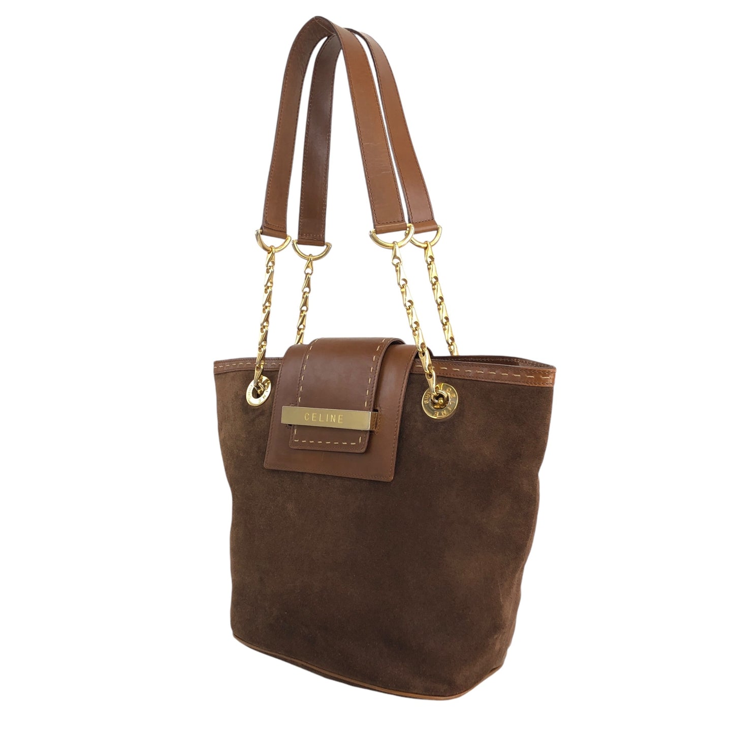 CELINE Logo Handbag Shoulder bag Brown Vintage mc6jsa