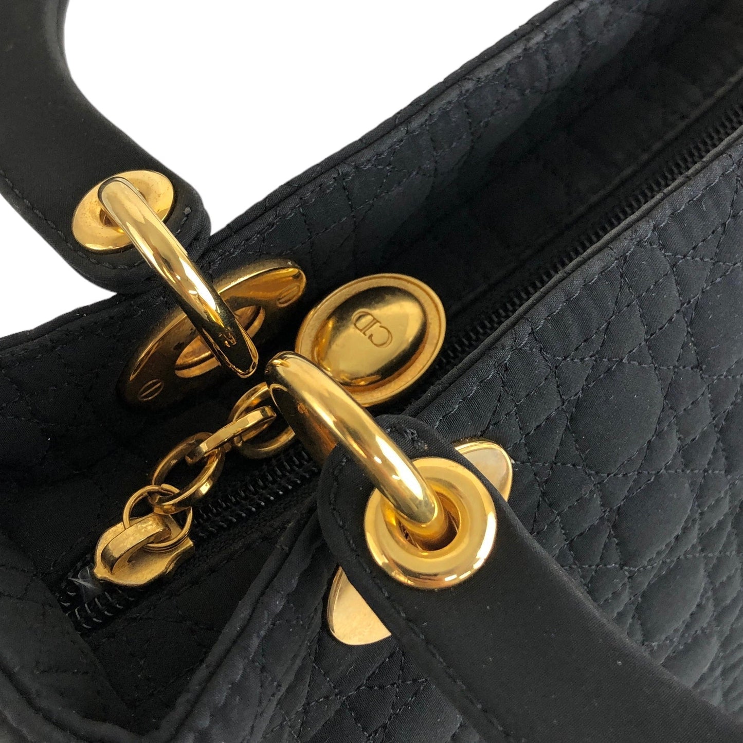 Christian Dior Lady Dior Cannage CD Logo Charm Nylon Two-way Handbag Shoulder bag Black Vintage vwagxx