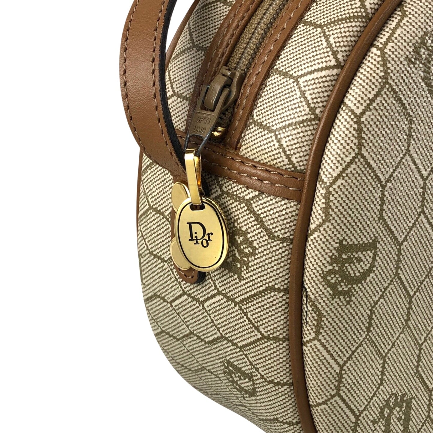Christian Dior Honeycomb Pattern Round Shoulder bag Beige Vintage p7a3yt