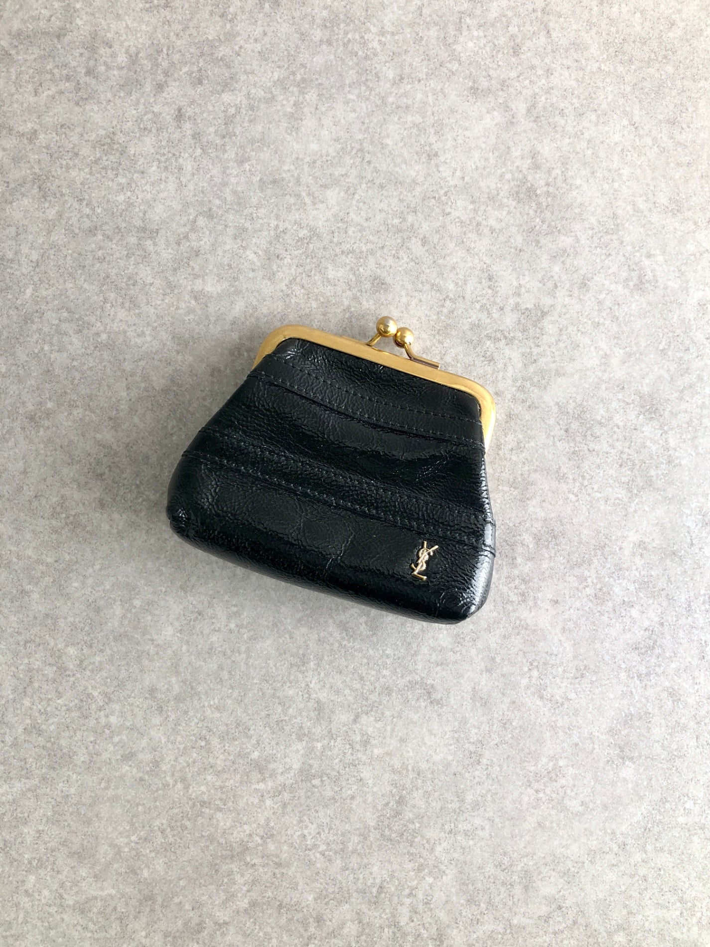 Yves Saint Laurent YSL Logo Metal Clasp Coin Purse Black Vintage s42xfp