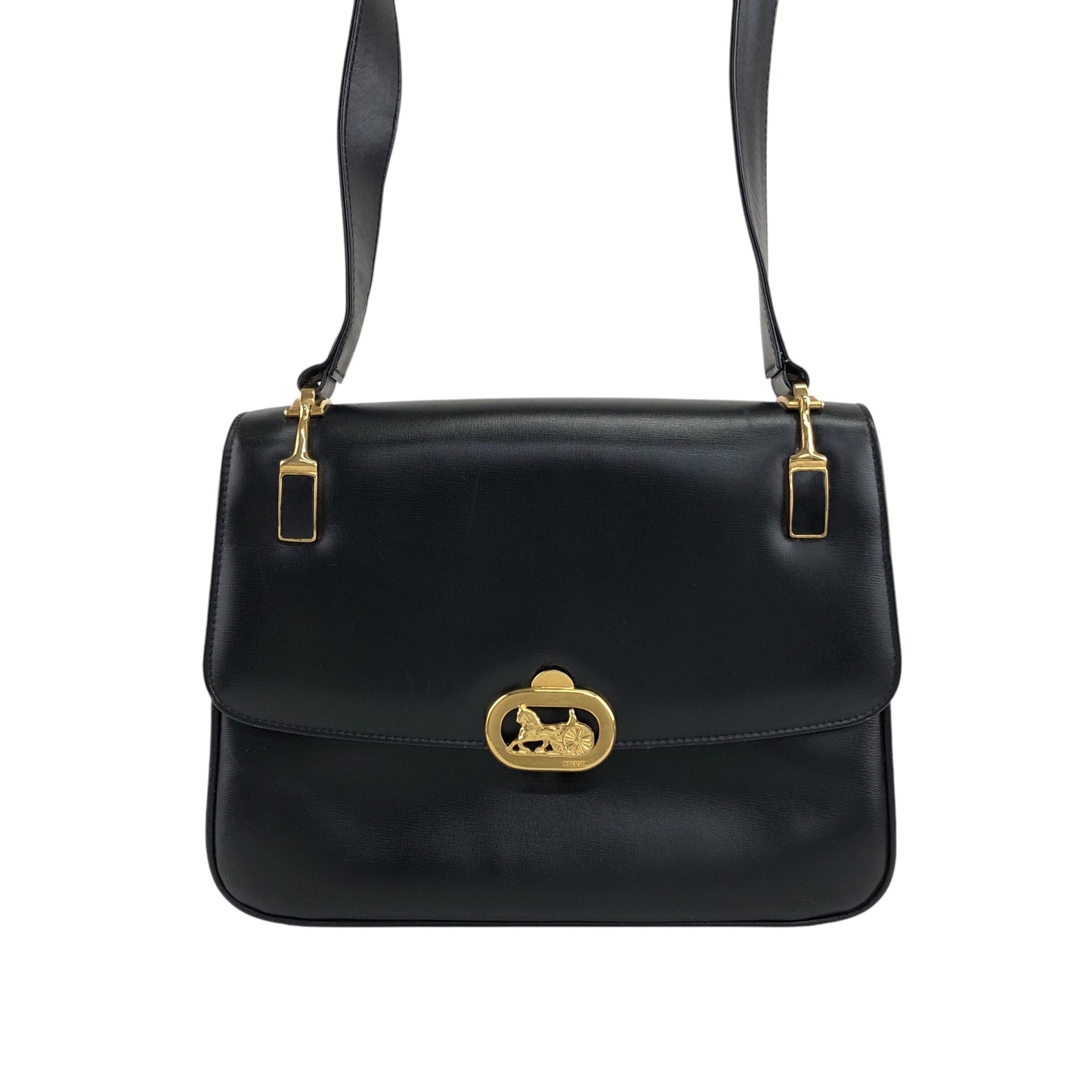 CELINE Horse Carriage Shoulder bag Black Vintage s2znbb