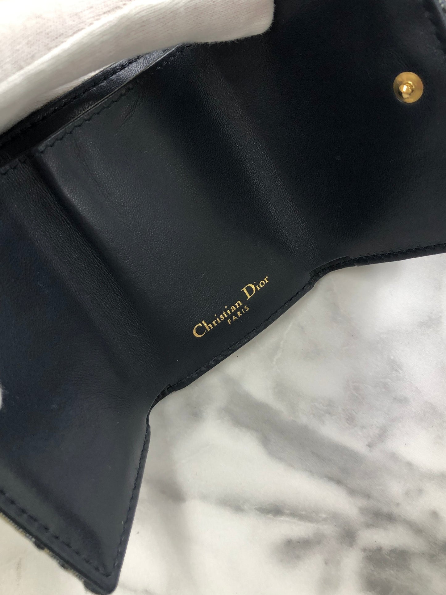Christian Dior Oblique 提花皮革三折皮夾 海軍藍 復古 ybv7tj