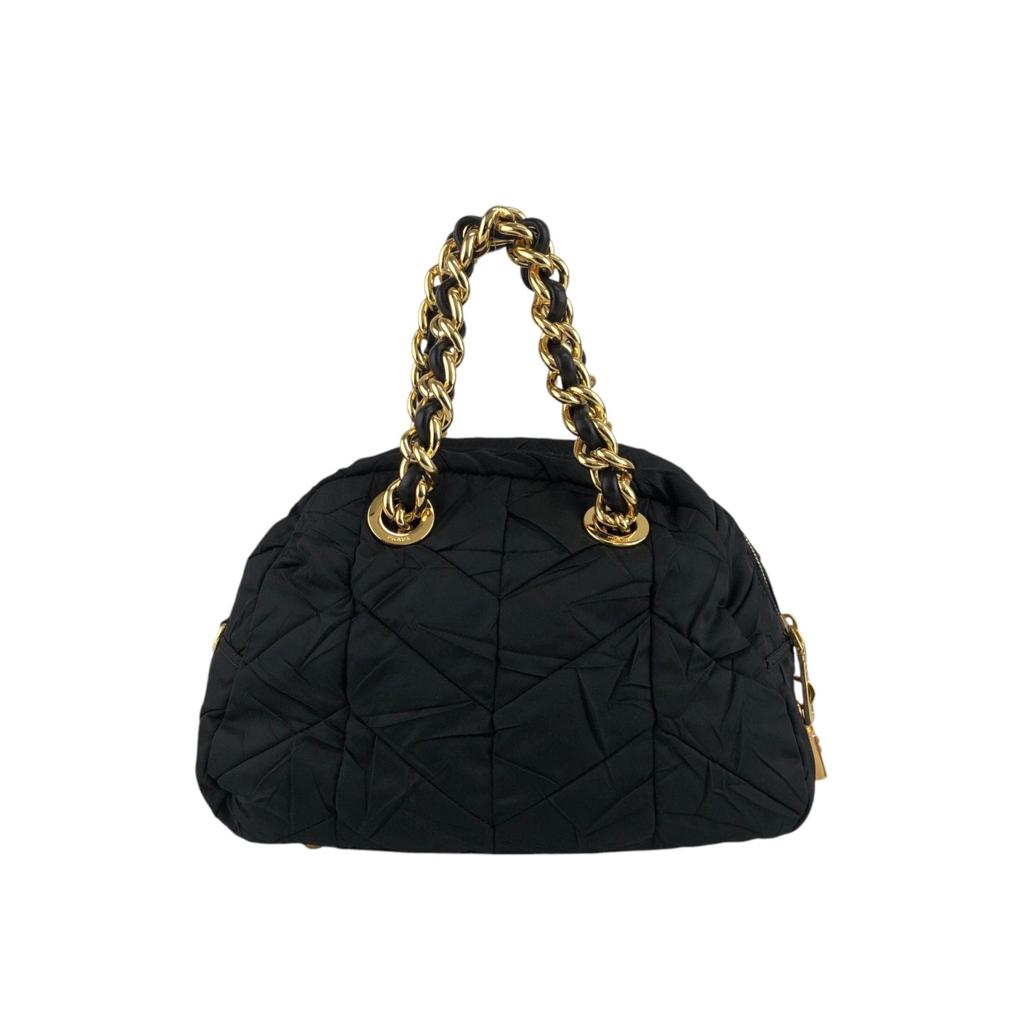 PRADA Logo Chain Handbag Black Vintage bruewc