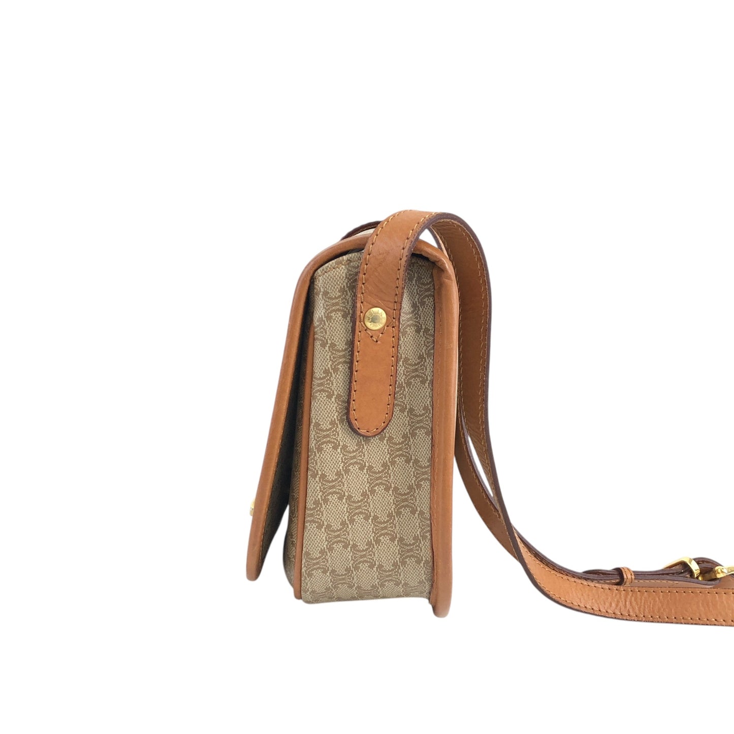 CELINE Macadam Front Buckle Shoulder bag Beige Vintage t3xmcc