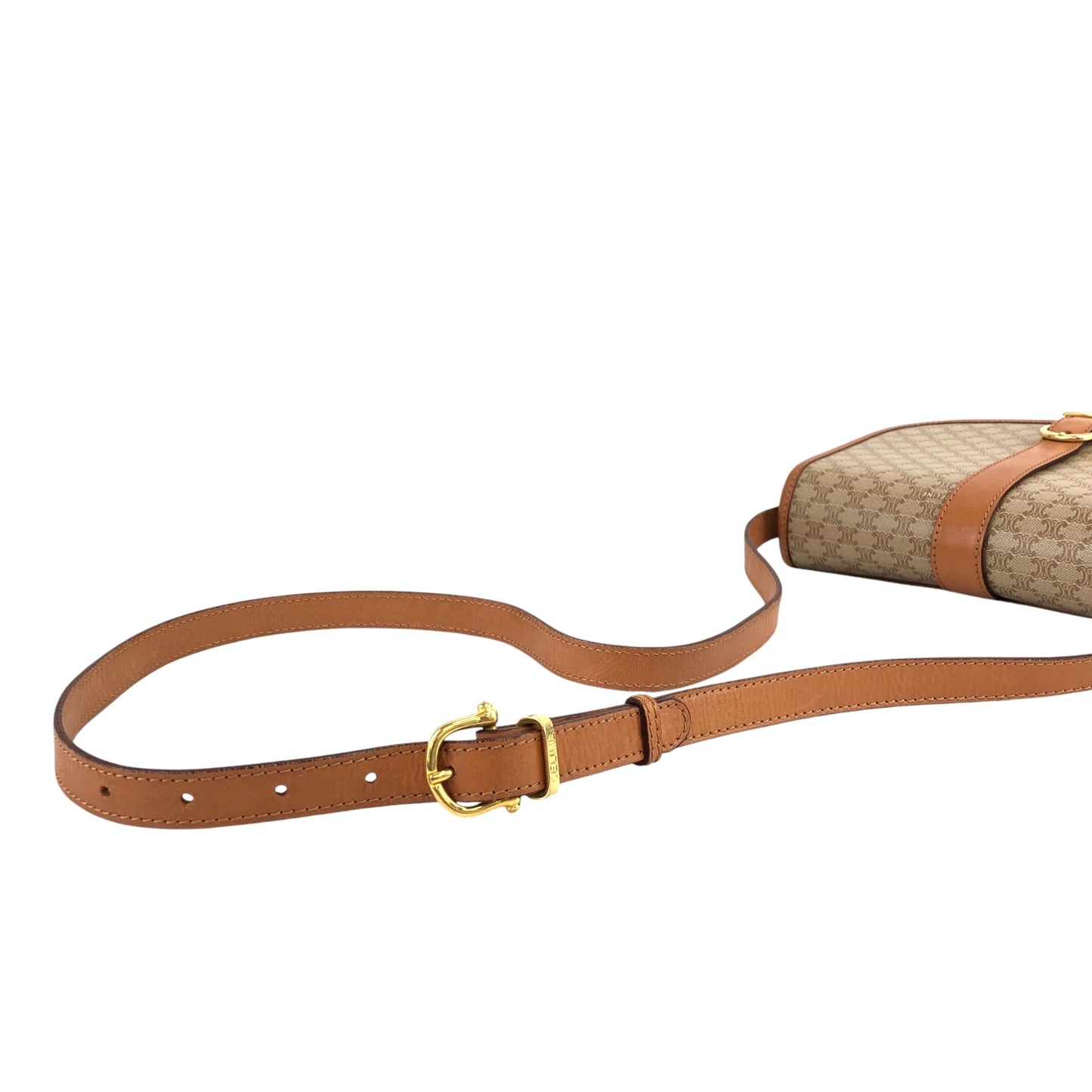 CELINE Macadam Front Buckle Shoulder bag Beige Vintage t3xmcc