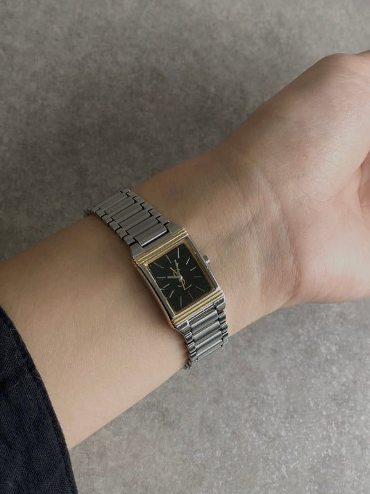 Yves Saint Laurent YSL Logo Quartz Watch Silver 5421-H04732Y Vintage x746s6