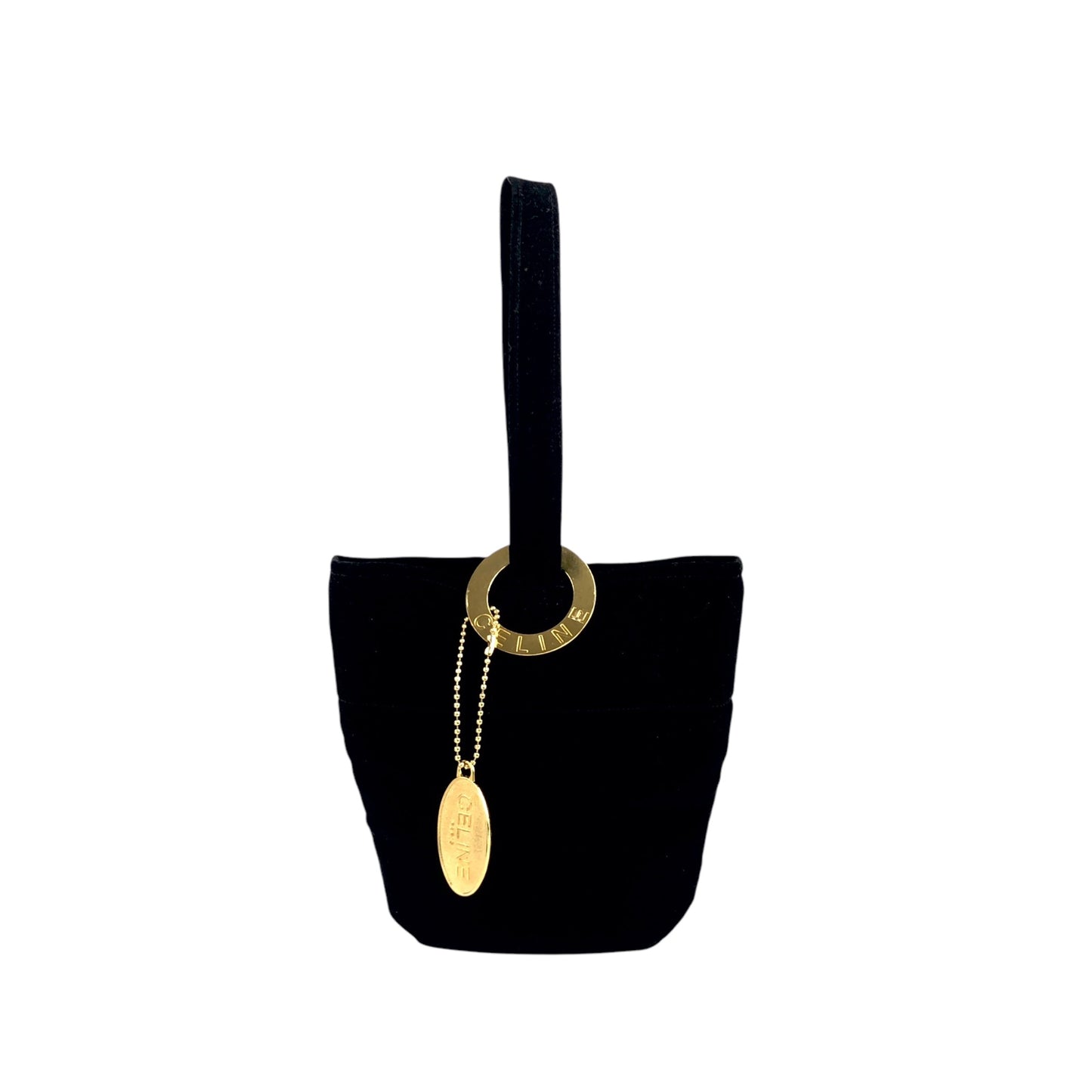 CELINE Circle Logo Handbag Black Vintage 5jdm58
