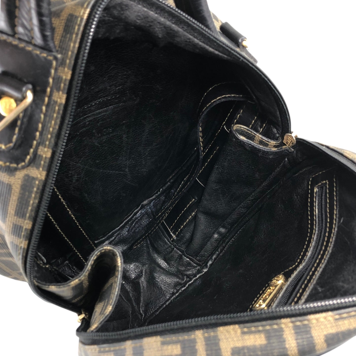 FENDI Zucca Two-way Handbag Shoulder bag Black Vintage 77gy33