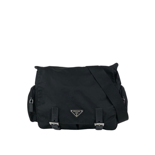 PRADA Tessuto Triangle Logo Side Pocket Shoulder bag Black Vintage kedmv3