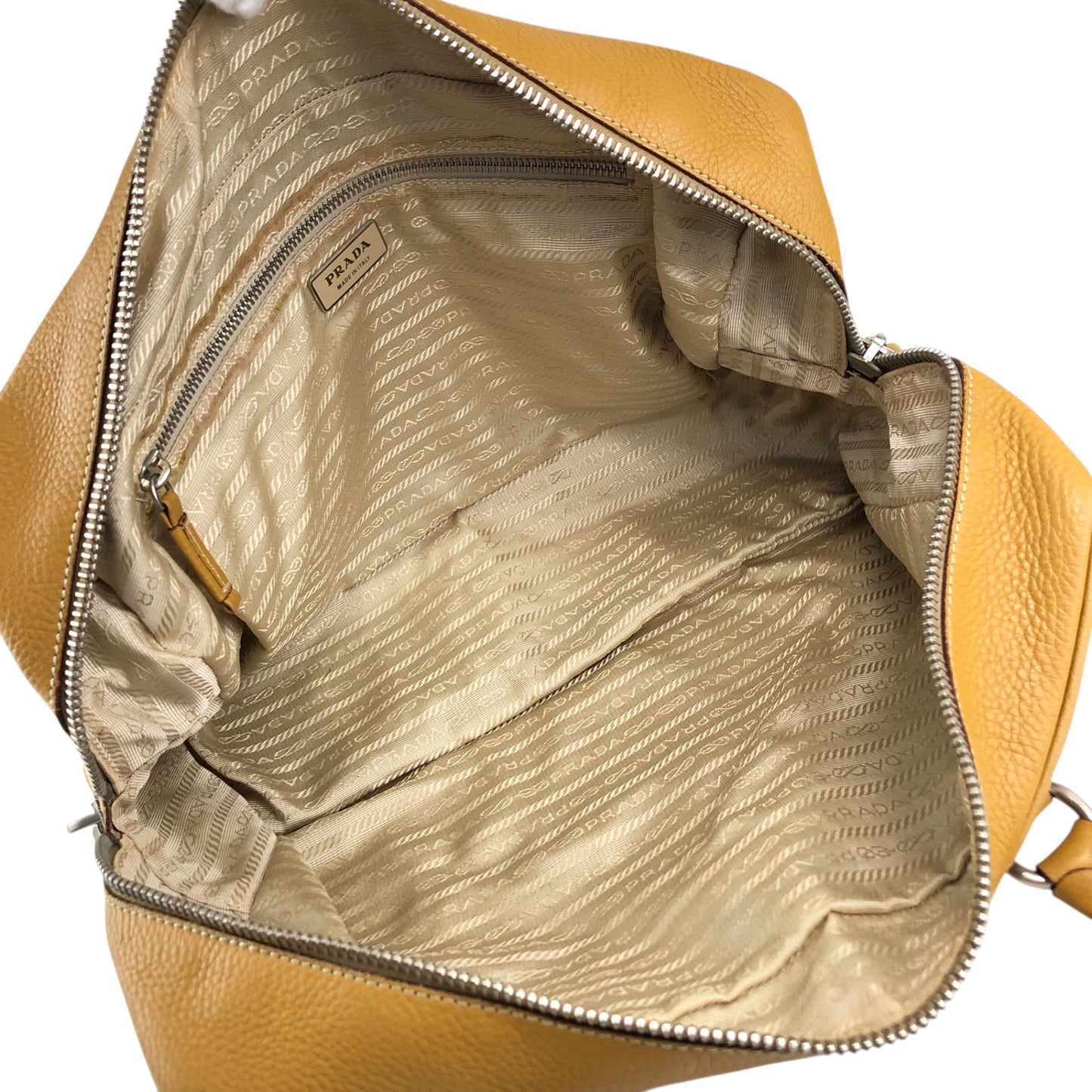 PRADALogo Embossed Small Boston bag Handbag Camel Vintage witjyy