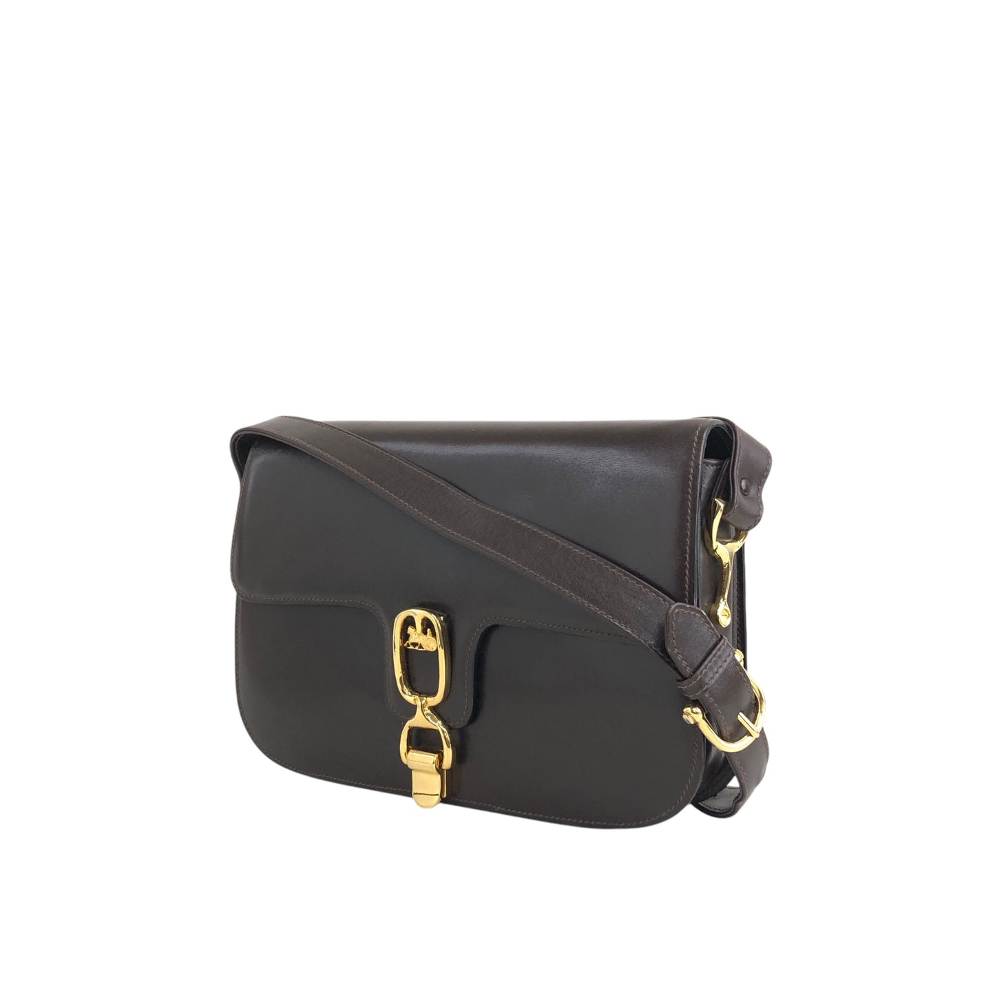 CELINE Horse Carriage Front Buckle Shoulder bag Brown Vintage mbdia8
