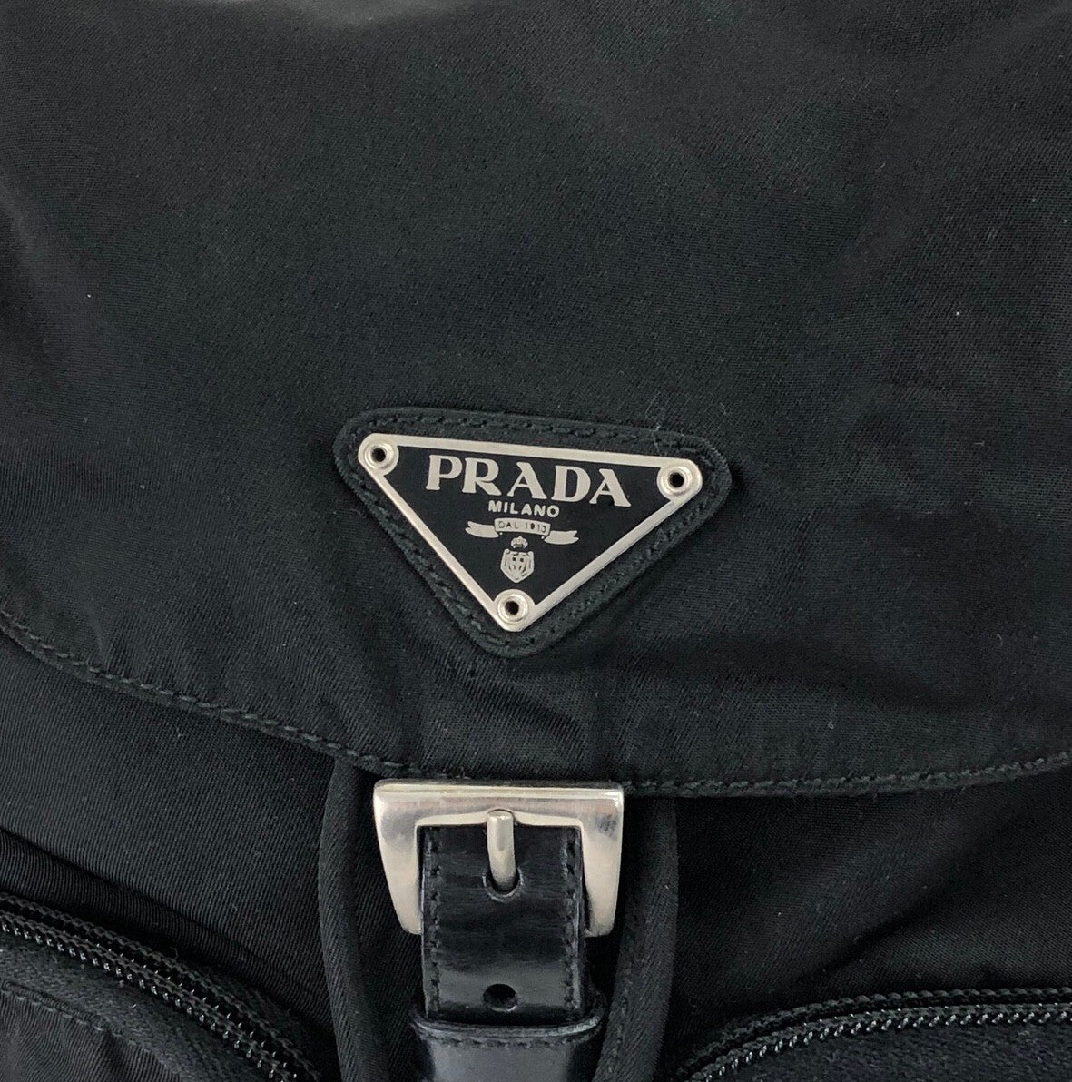 PRADA Triangle Logo Double Pocket Backpack Black Vintage mxtwf5