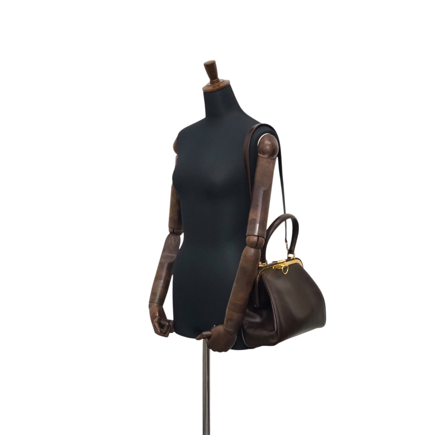 Christian Dior Gancini Metal Clasp Two-way Handbag Shoulder bag Brown Vintage pzns32