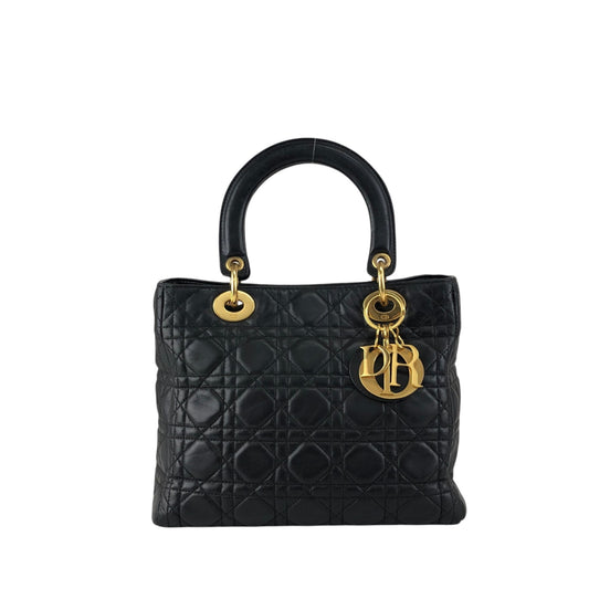 Christian Dior Lady Dior Cannage Charm Handbag Black Vintage 5udh48