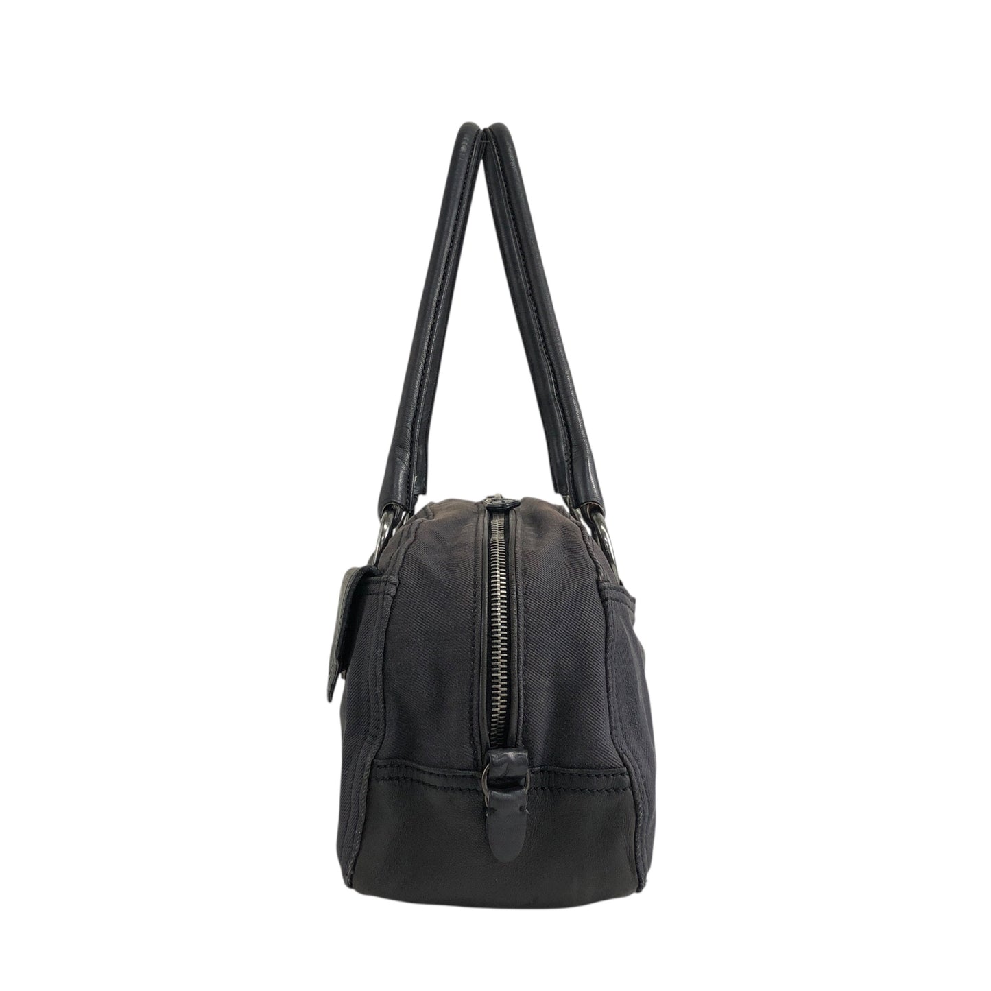 PRADA Triangle Logo Front Pocket Small Boston bag Handbag Black Vintage 7uz66d