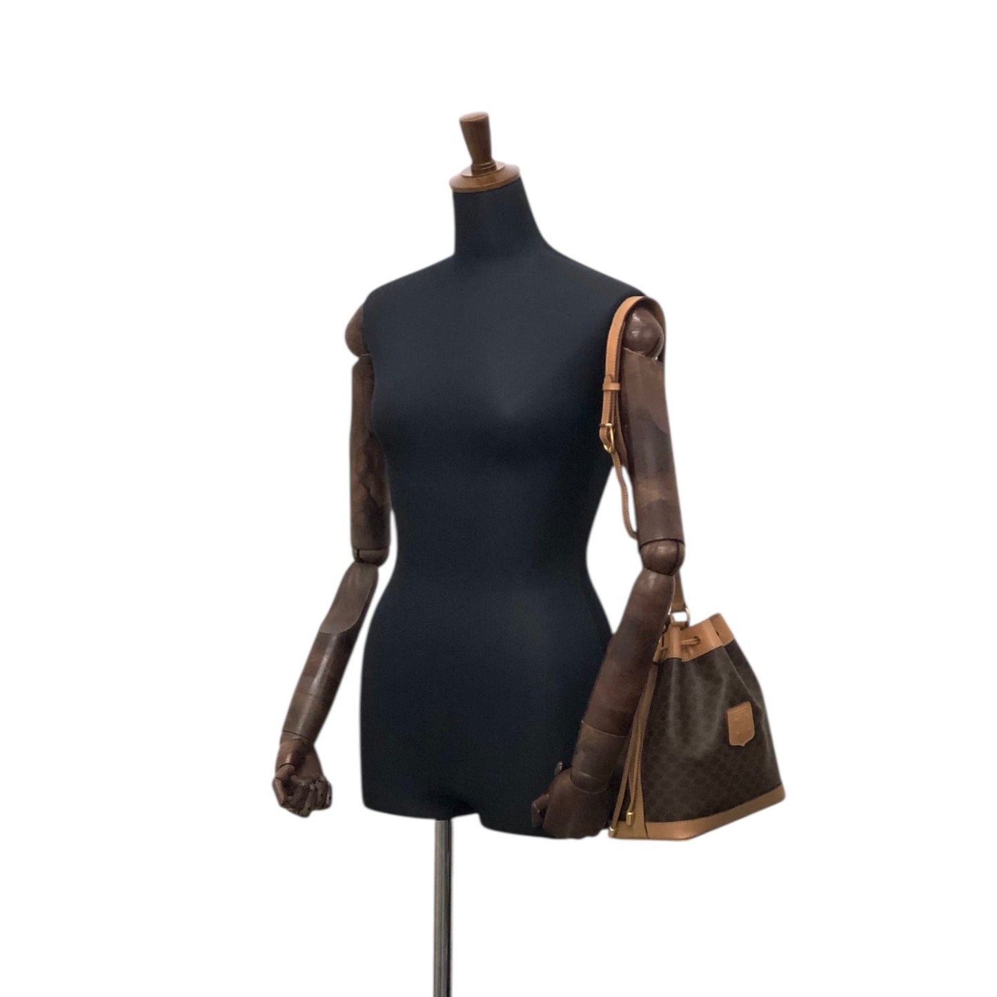 CELINE Macadam Blason Drawstring Shoulder bag Brown Vintage xfu8ij