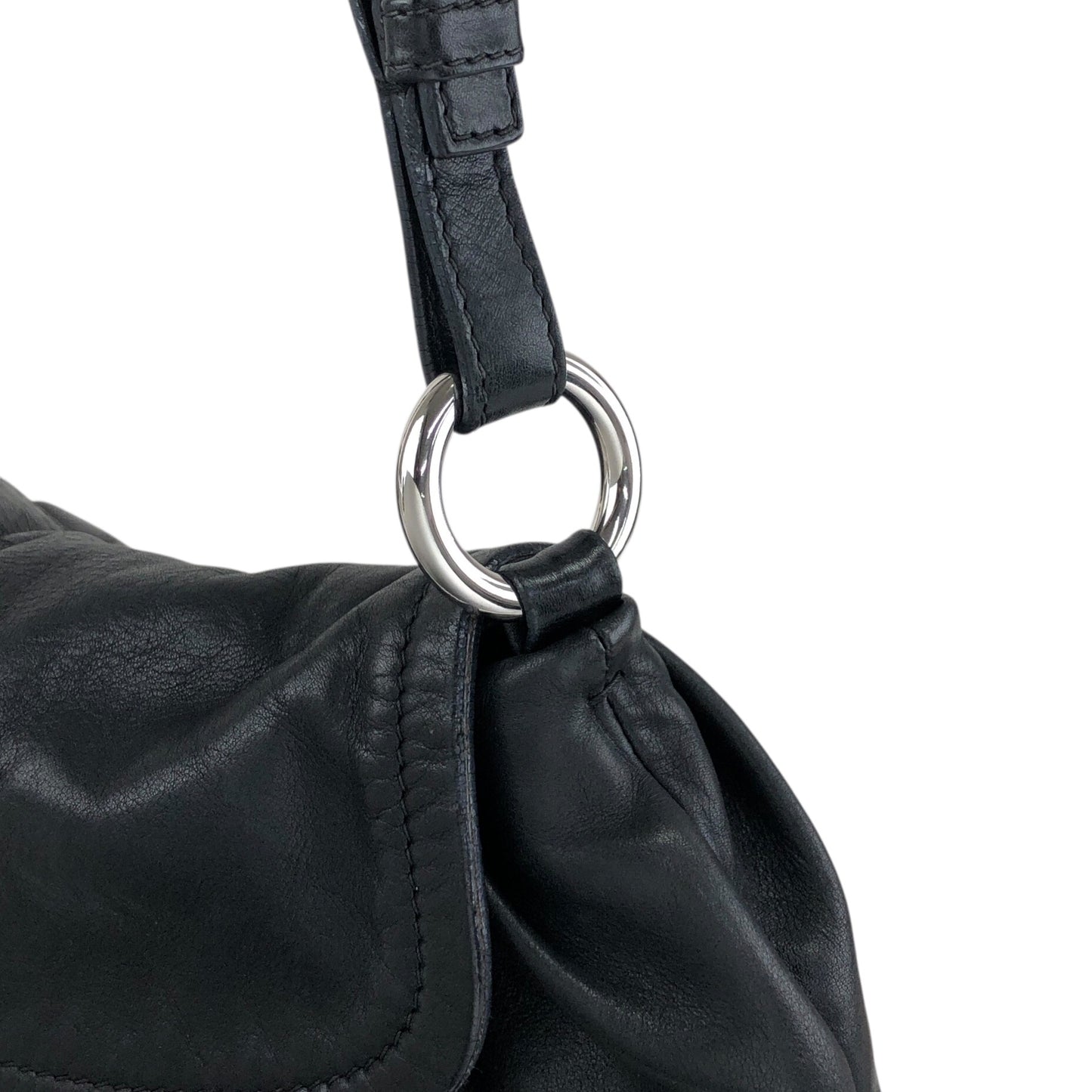 PRADA Logo Front Buckle Shoulder bag Black Vintage 4b8iuy