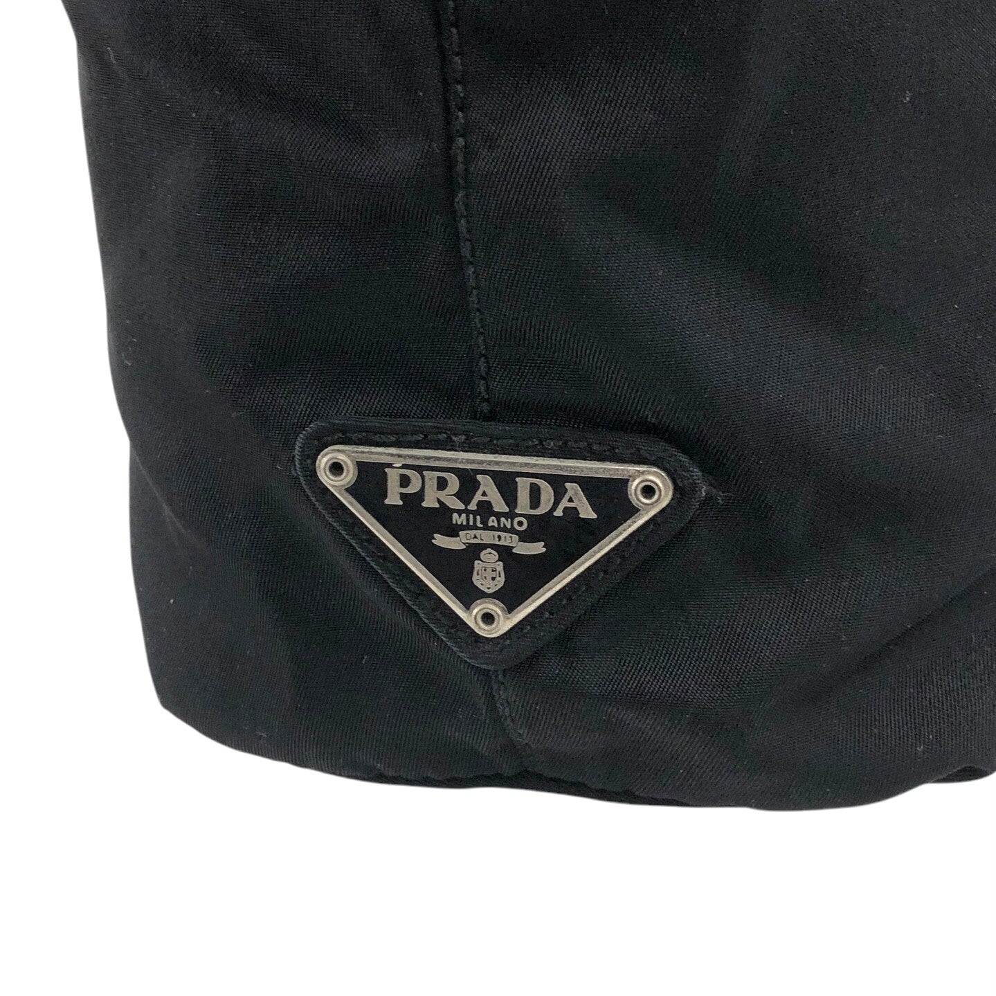 PRADA 三角形標誌雙口袋手提包托特包黑色復古 stpedt