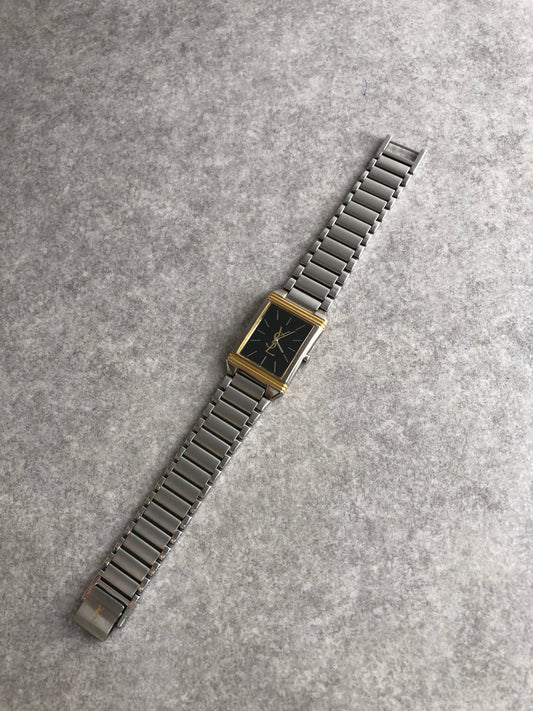 Yves Saint Laurent YSL Logo Quartz Watch Silver×Gold 5421-H04724 Vintage syzsmm