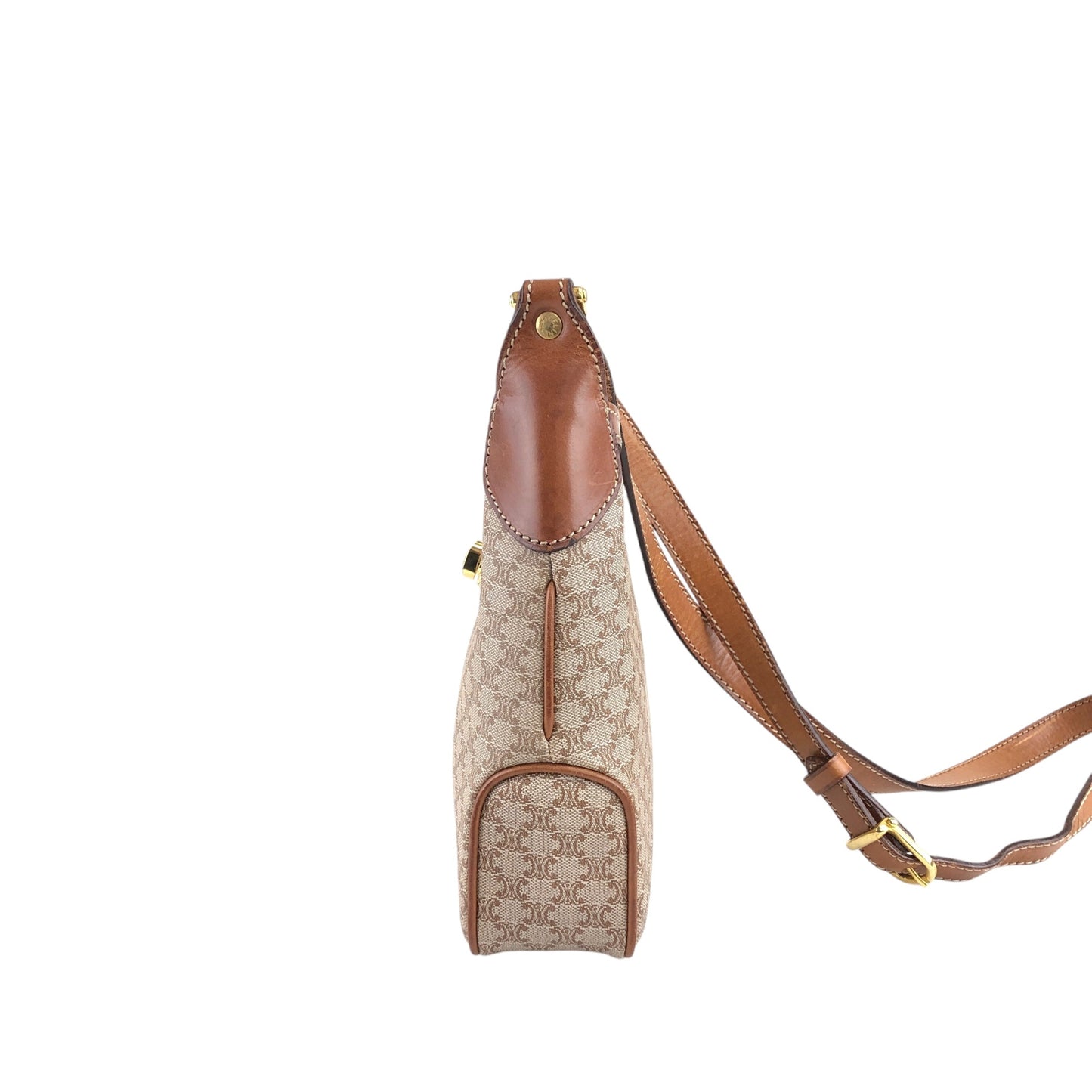 CELINE Macadam Blason Turn Lock Shoulder bag Beige Vintage 457idi