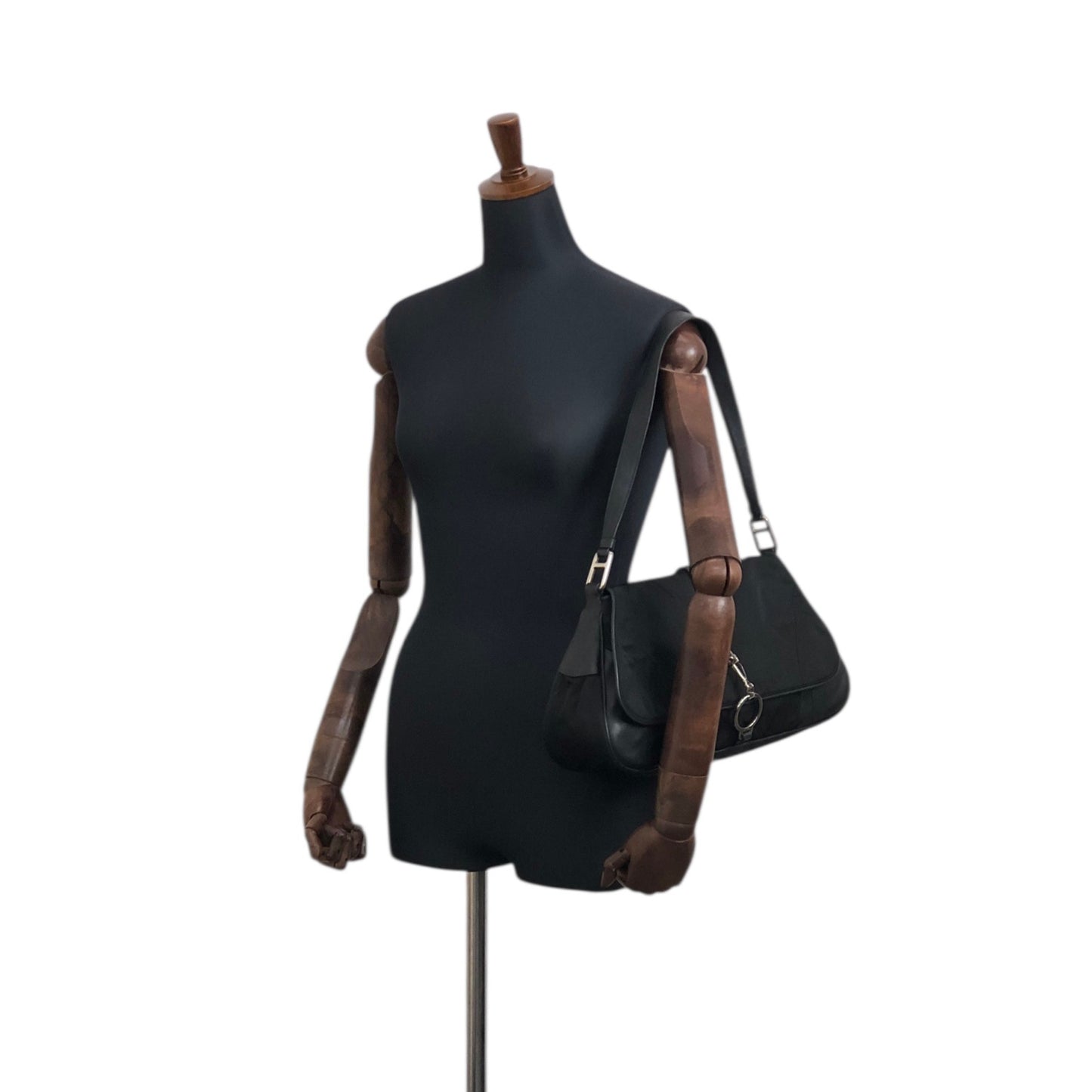 PRADA Triangle Logo Front Buckle Shoulder bag Black Vintage dwjuwu