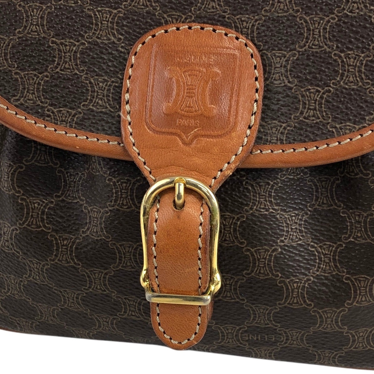 CELINE Macadam Blason Front Buckle Shoulder bag Brown Vintage msur28