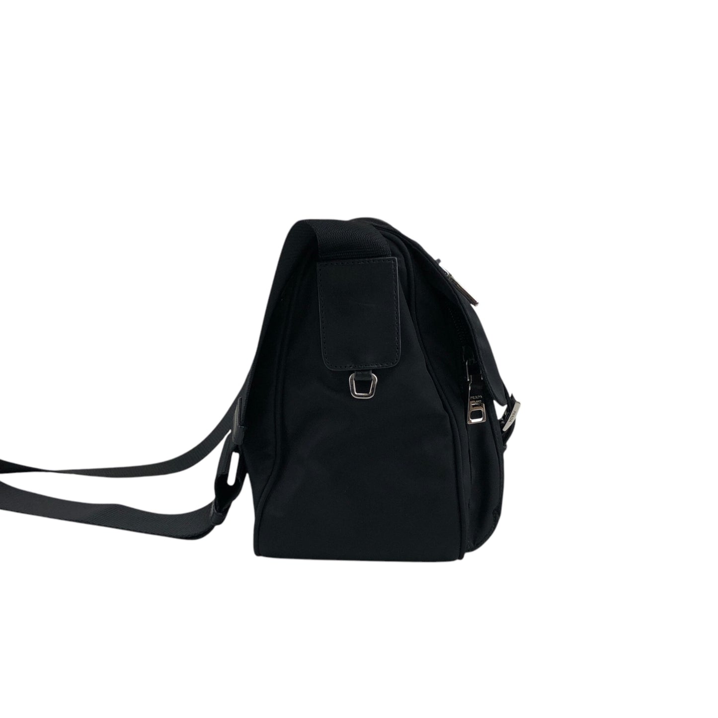 PRADA Triangle Logo Front Buckle Shoulder bag Black Vintage b2kema