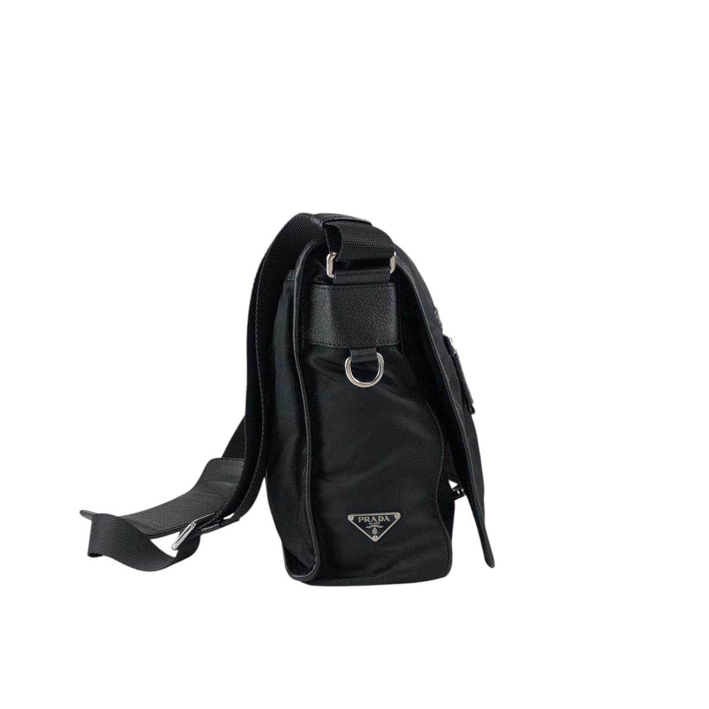 PRADA Tessuto Triangle Logo Front Buckle Shoulder bag Black Vintage 2arab2