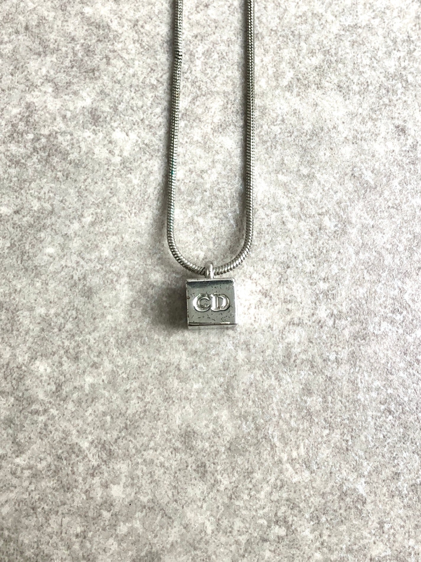Christian Dior CD Logo Necklace Silver Vintage aurwmg