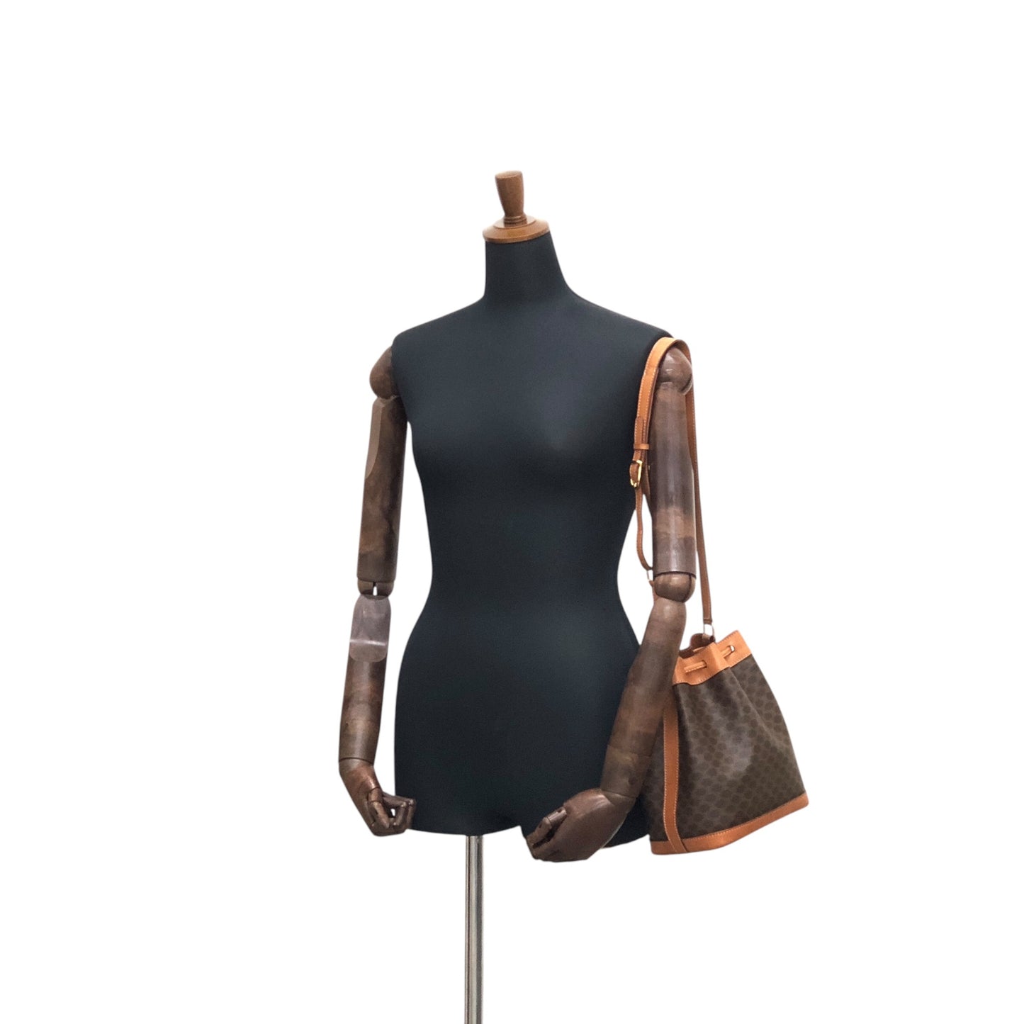 CELINE Macadam Drawstring Shoulder bag Brown Vintage eavnn8