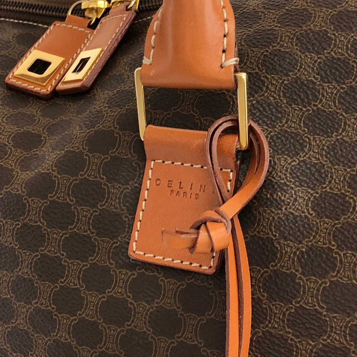 CELINE Macadam Handbag Boston bag Brown Vintage tj7utz