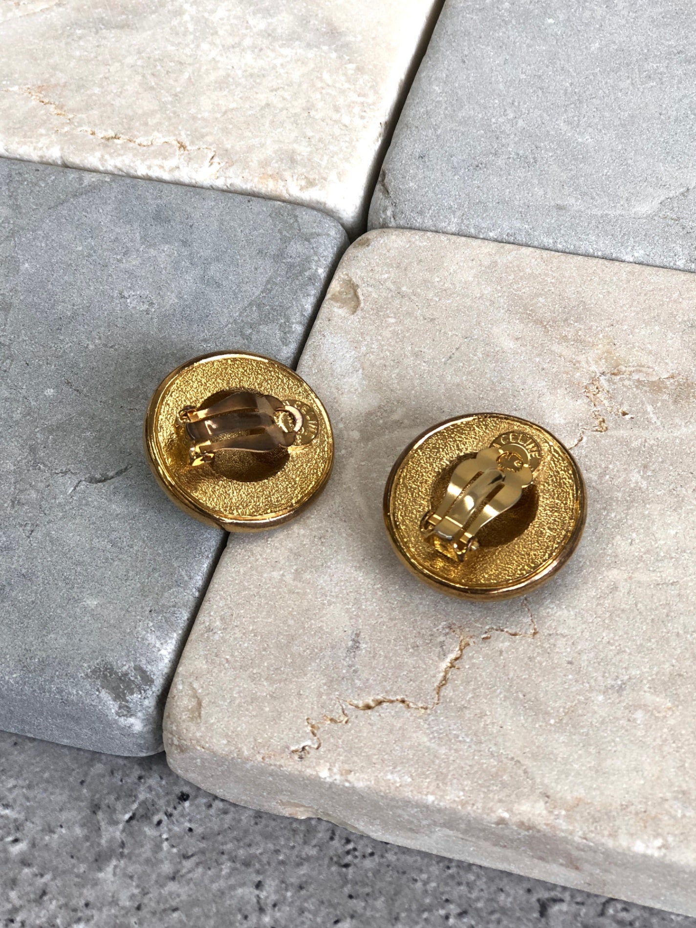 CELINE Starball Earrings Black×Gold Vintage k5us25