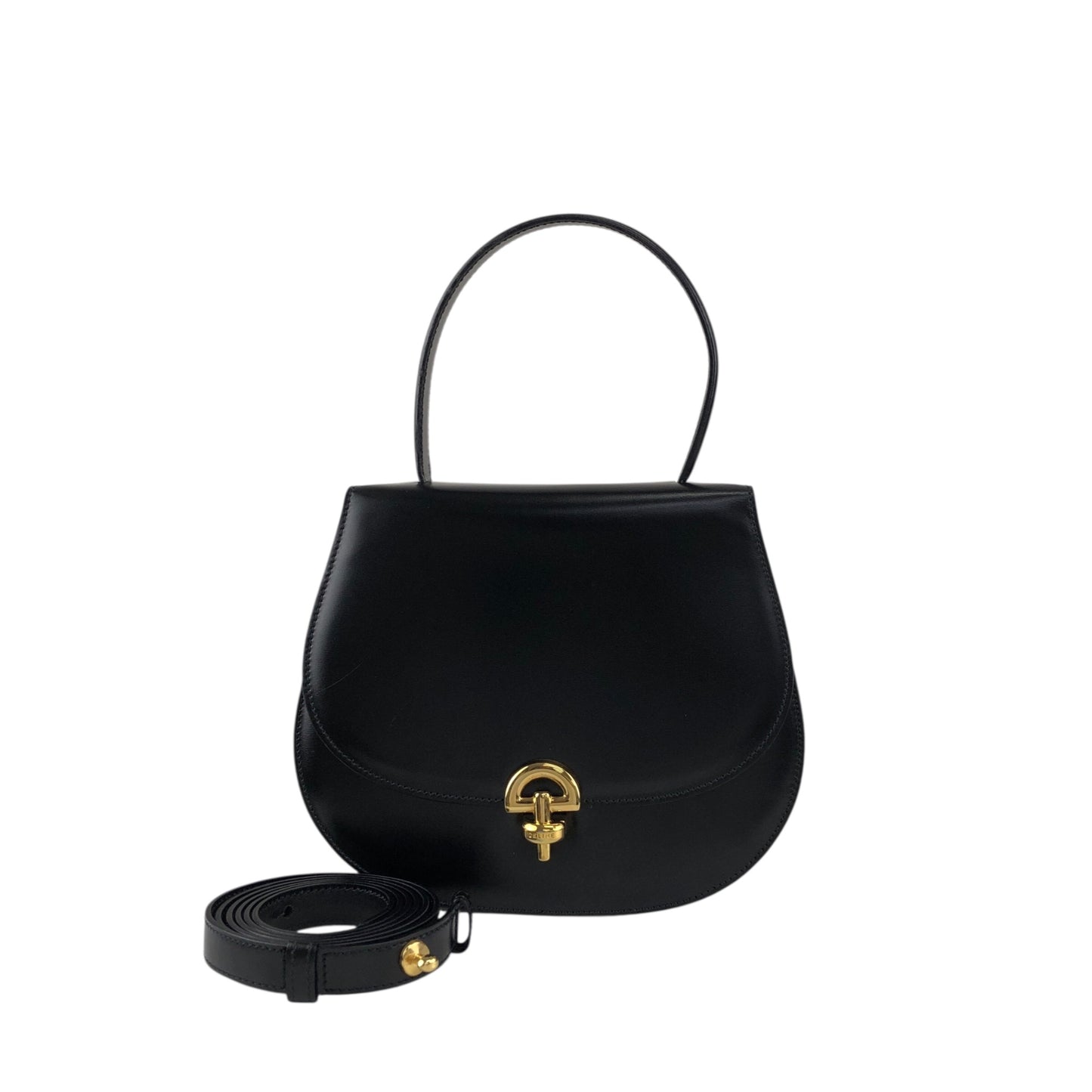 CELINE Front Buckle Two-way Handbag Shoulder bag Black Vintage htie7e