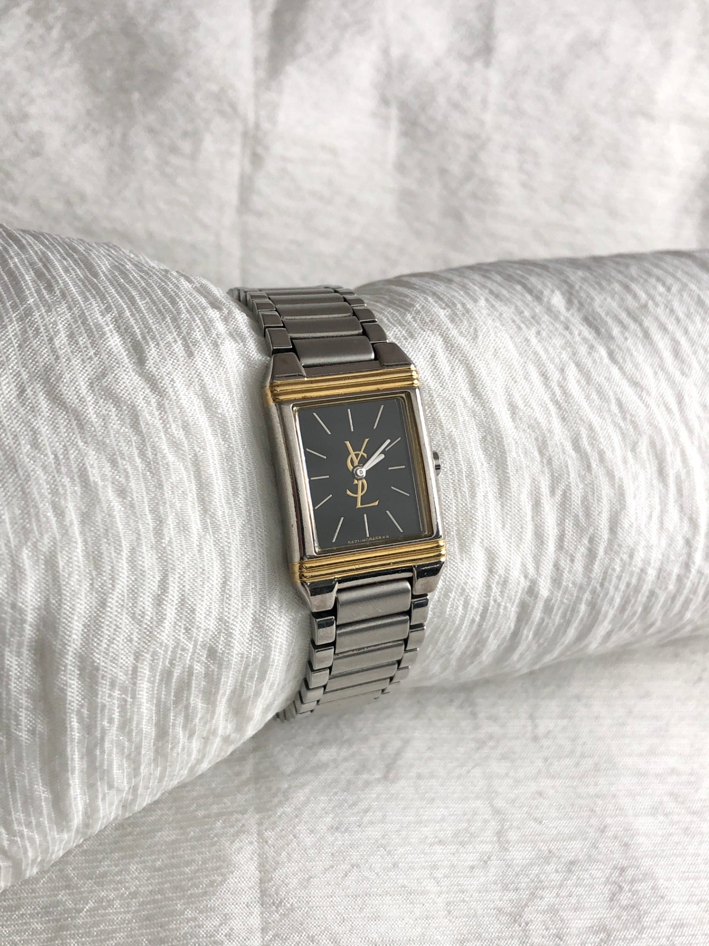 Yves Saint Laurent YSL Logo Watch Silver×Gold Vintage 7umegi