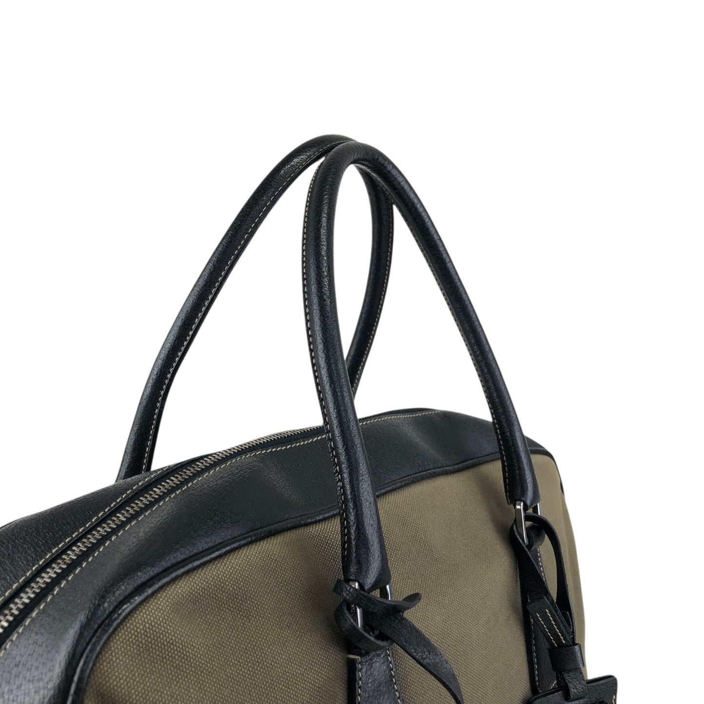 PRADA Triangle Logo Handbag Boston bag Black×Khaki Vintage 7dekxx