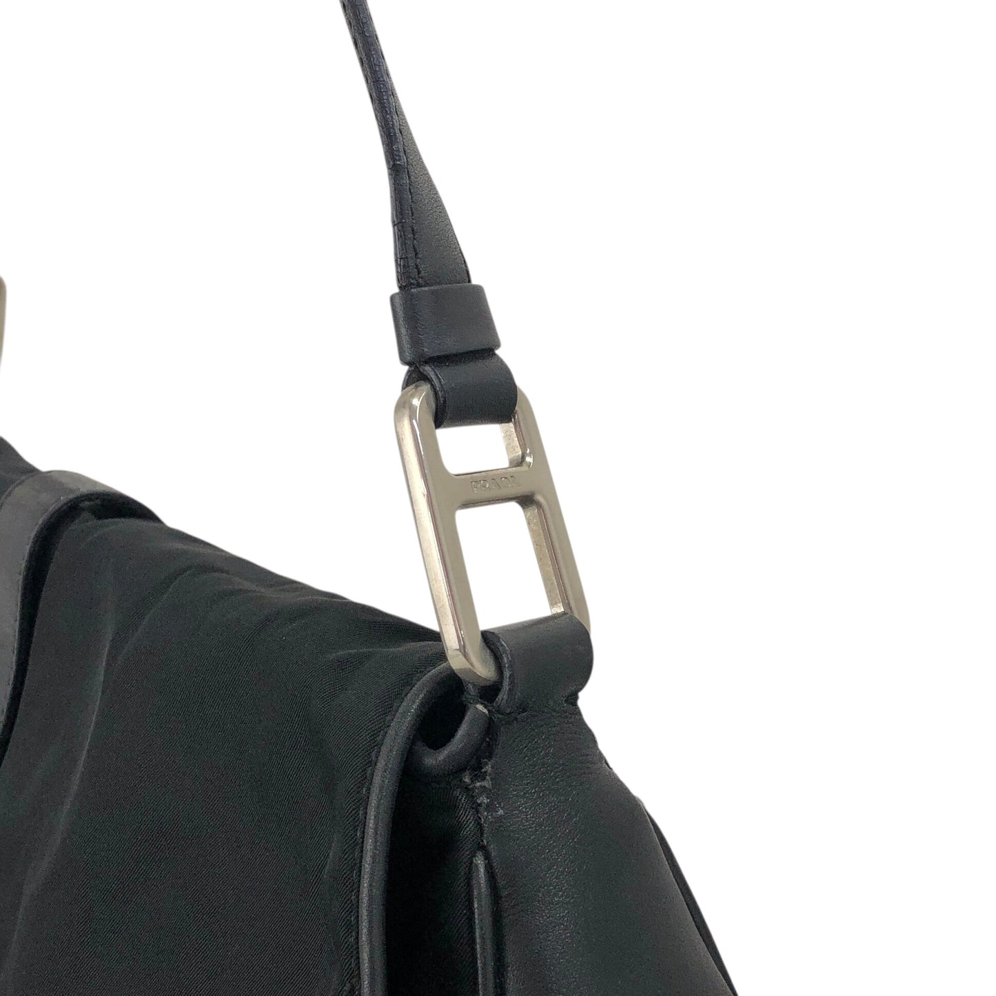 PRADA Triangle Logo Front Buckle Shoulder bag Black Vintage dwjuwu