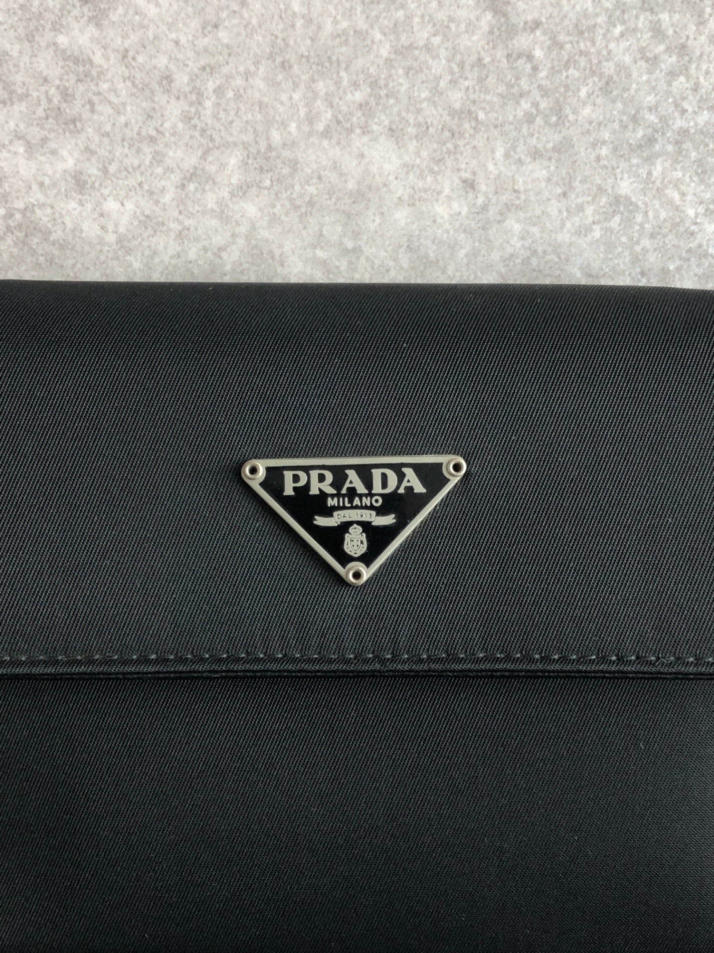PRADA Triangle Logo Folded Wallet Black Vintage s2heh6