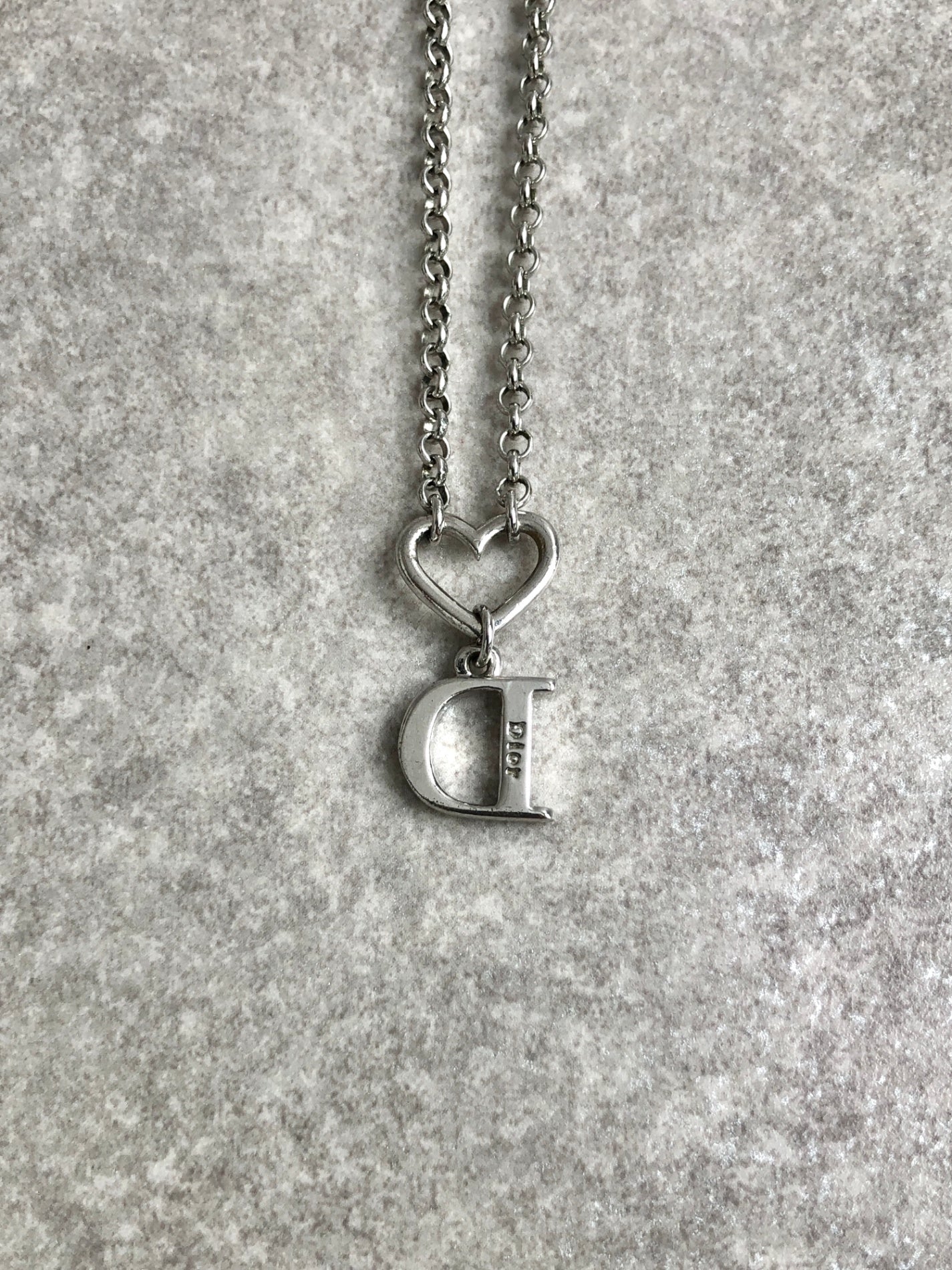 Christian Dior Logo Motif Rhinestone Necklace Silver Vintage eru8rm