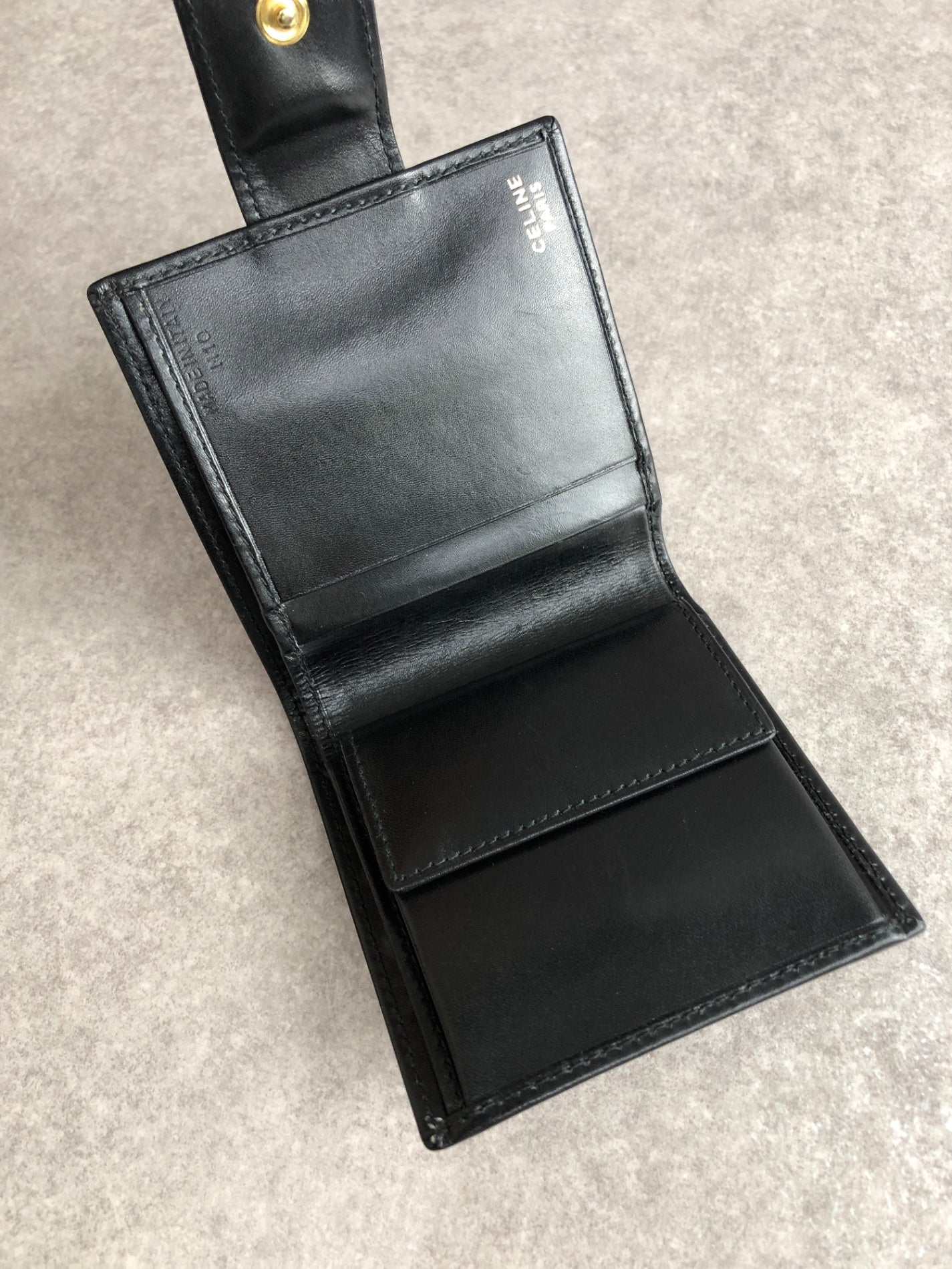 CELINE Logo Folded Wallet Black Vintage 8rd2s8