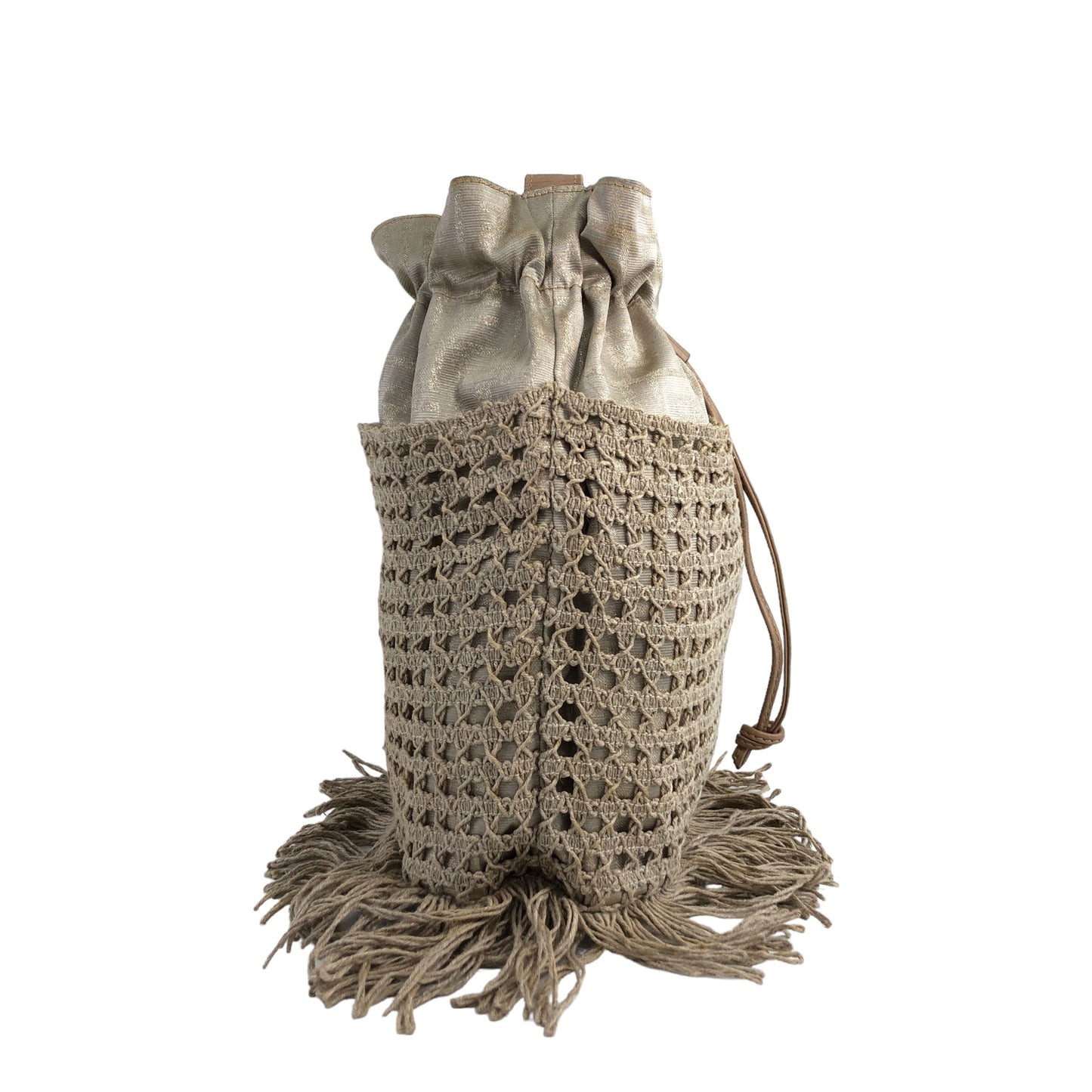 FENDI Zucca Drawstring Shoulder bag Beige Vintage p8rb6m