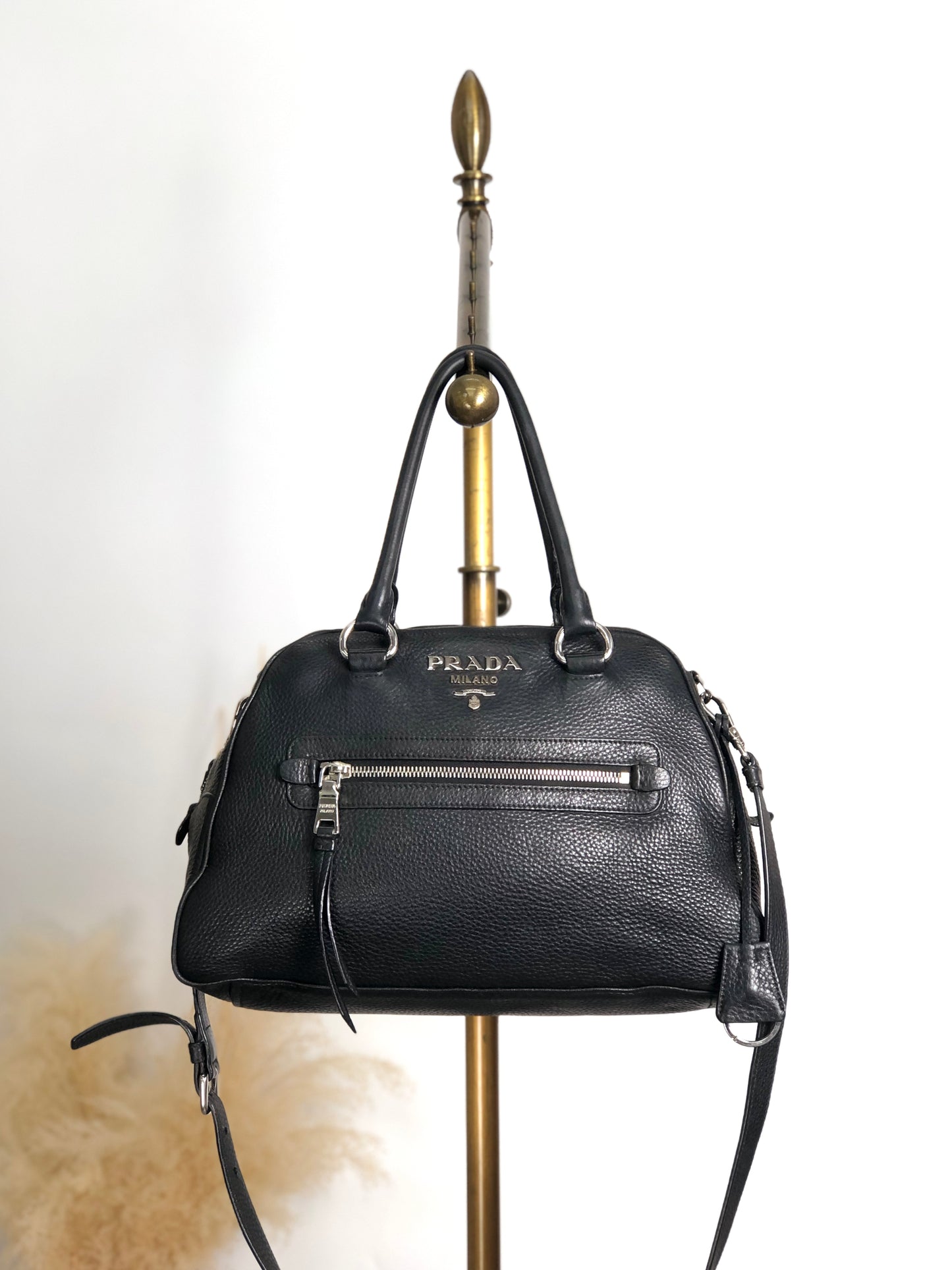 PRADA Logo Two-way Boston bag Shoulder bag Black Vintage sgghkm