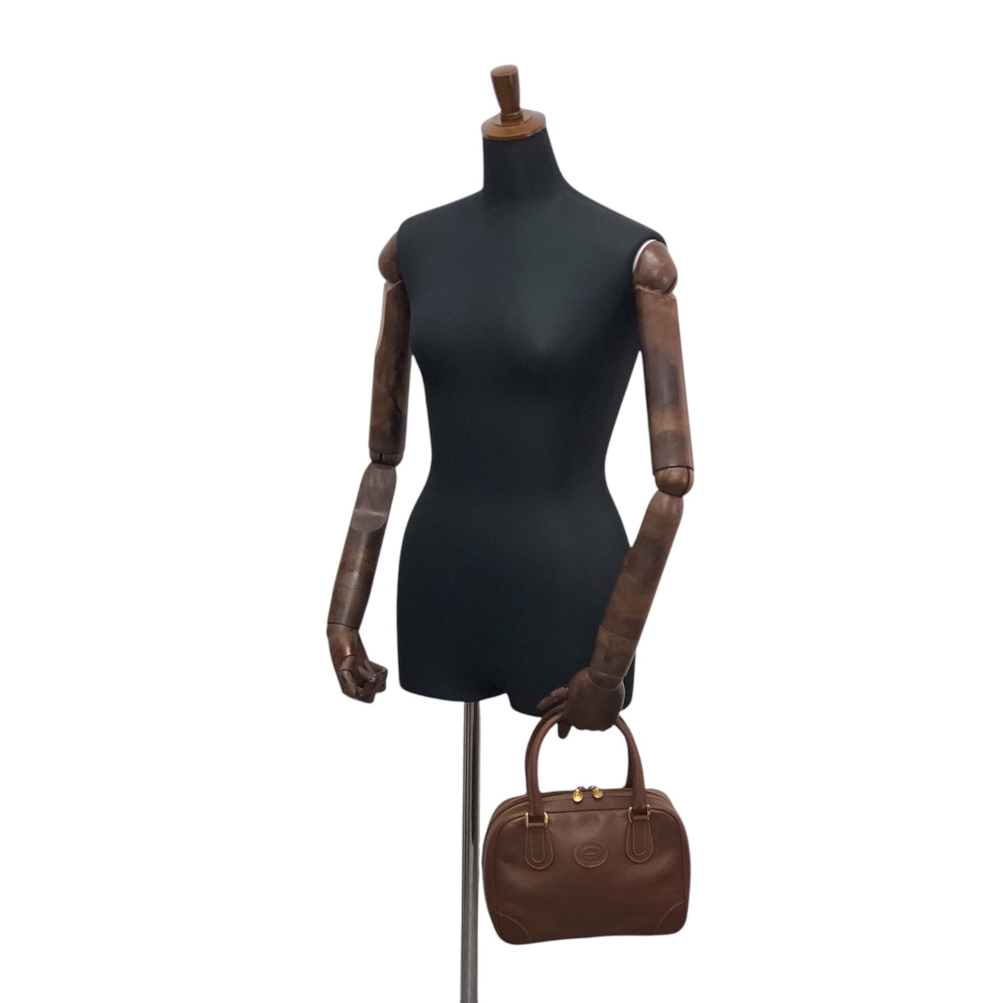 GUCCI Logo Embossed Handbag Boston bag Brown Vintage 7vibey