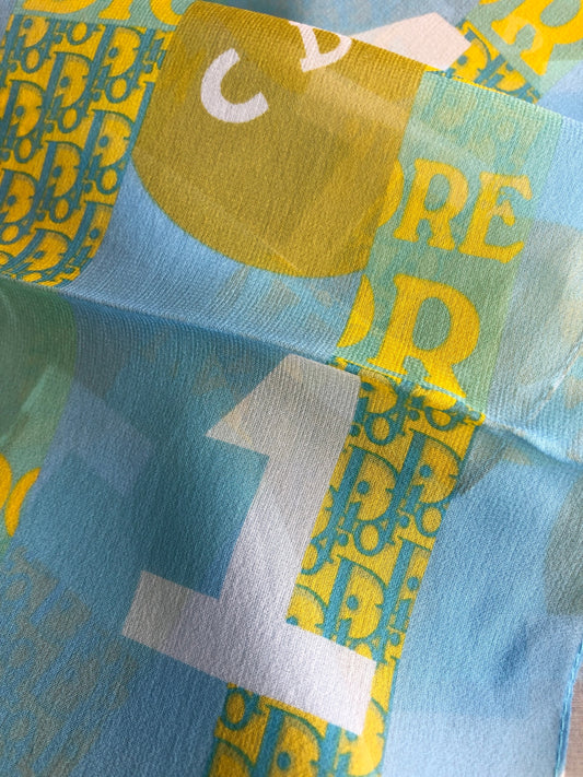 Christian Dior Trotter Silk Scarf Yellow×Blue Vintage 5xvrtn
