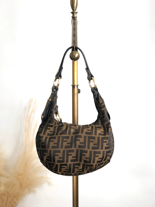 FENDI Zucca Shoulder bag Hobobag Brown Vintage rtpgp3